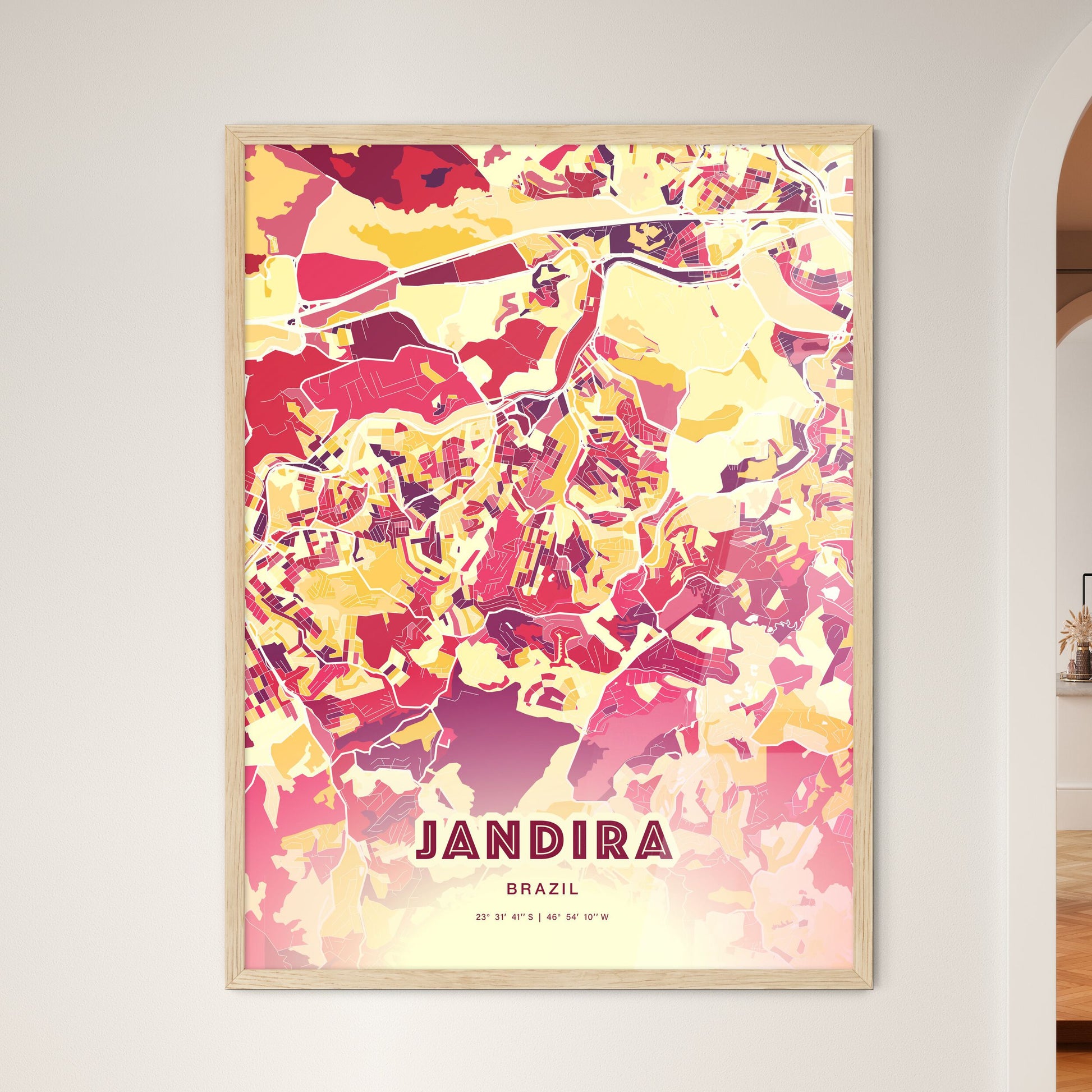 Colorful JANDIRA BRAZIL Fine Art Map Hot Red