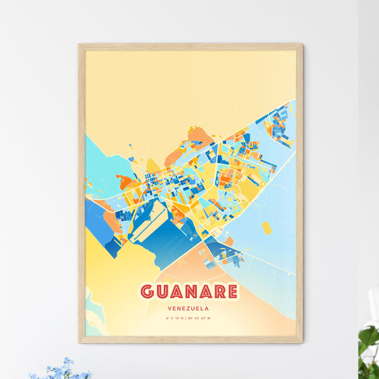 Colorful GUANARE VENEZUELA Fine Art Map Blue Orange