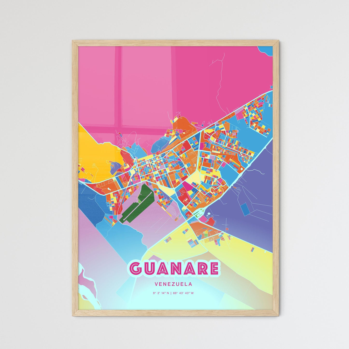 Colorful GUANARE VENEZUELA Fine Art Map Crazy Colors