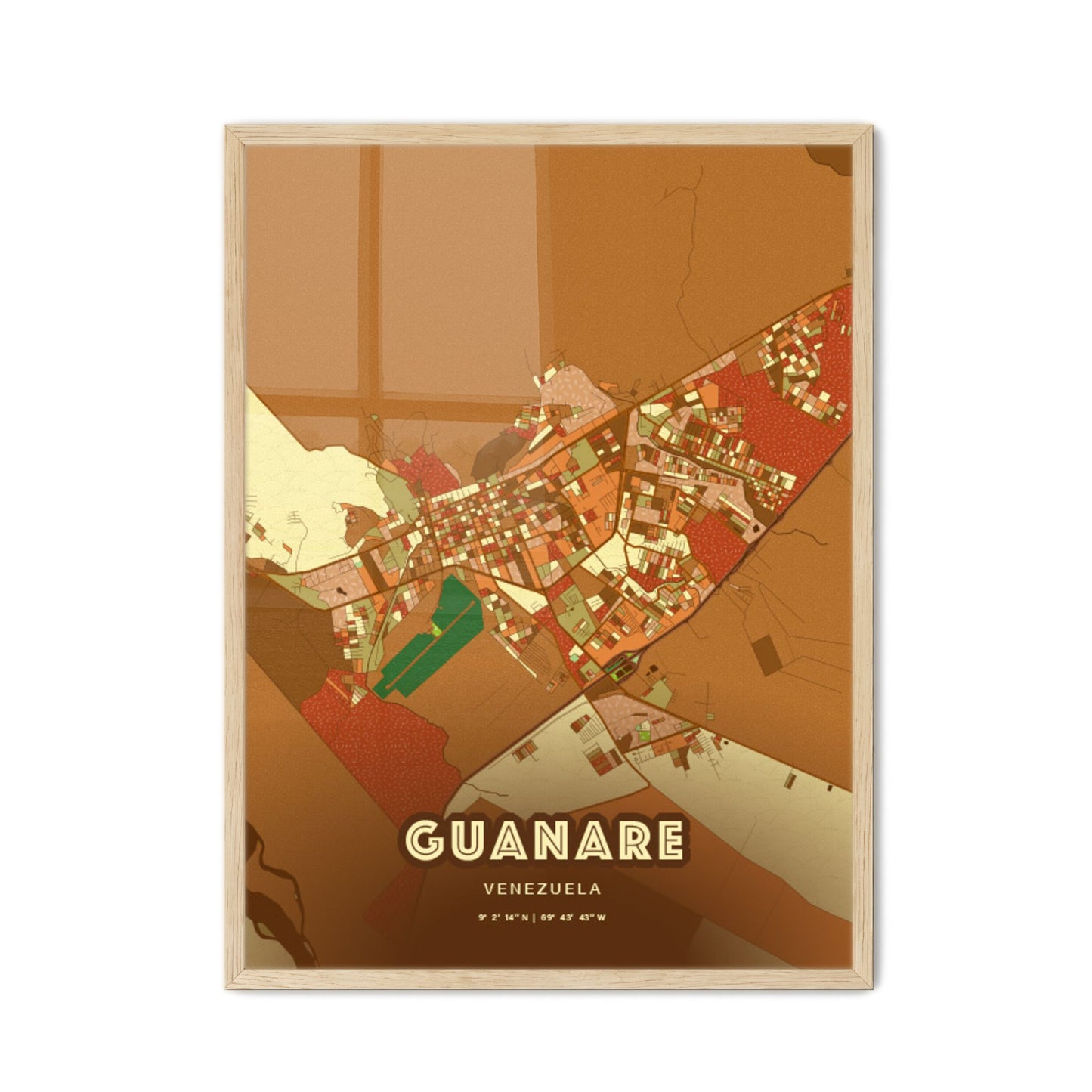 Colorful GUANARE VENEZUELA Fine Art Map Farmhouse