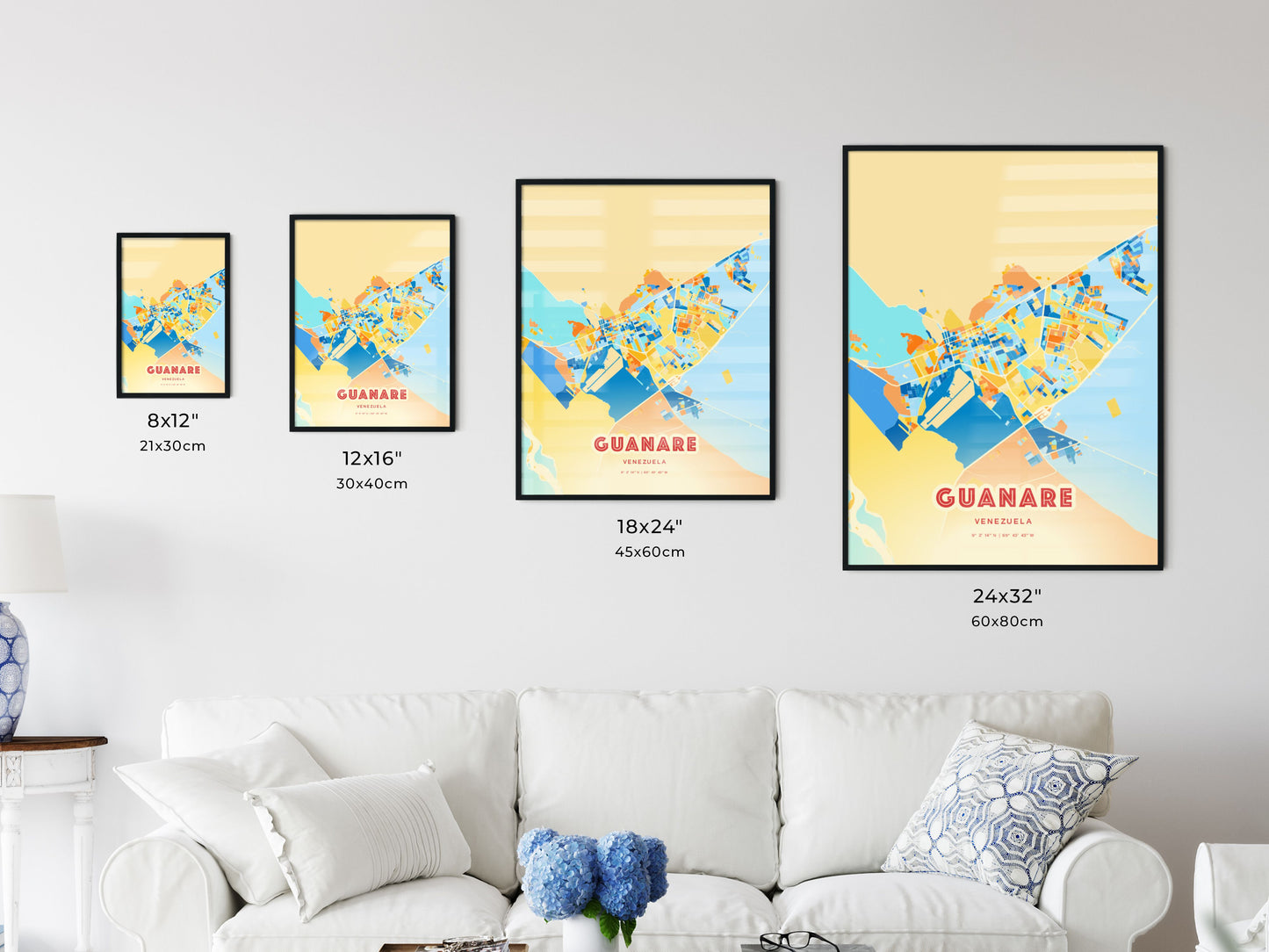 Colorful GUANARE VENEZUELA Fine Art Map Blue Orange