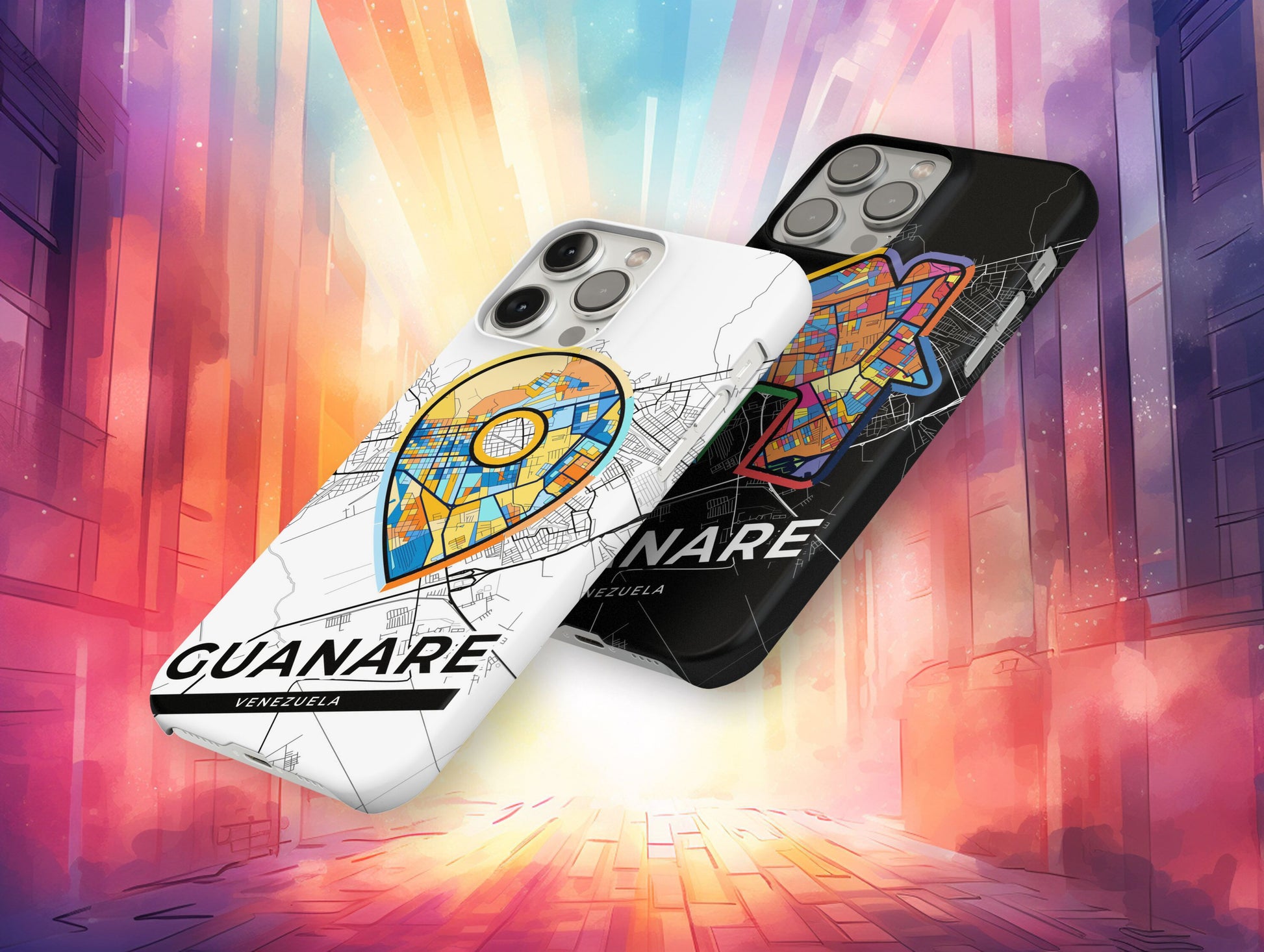 Guanare Venezuela slim phone case with colorful icon. Birthday, wedding or housewarming gift. Couple match cases.