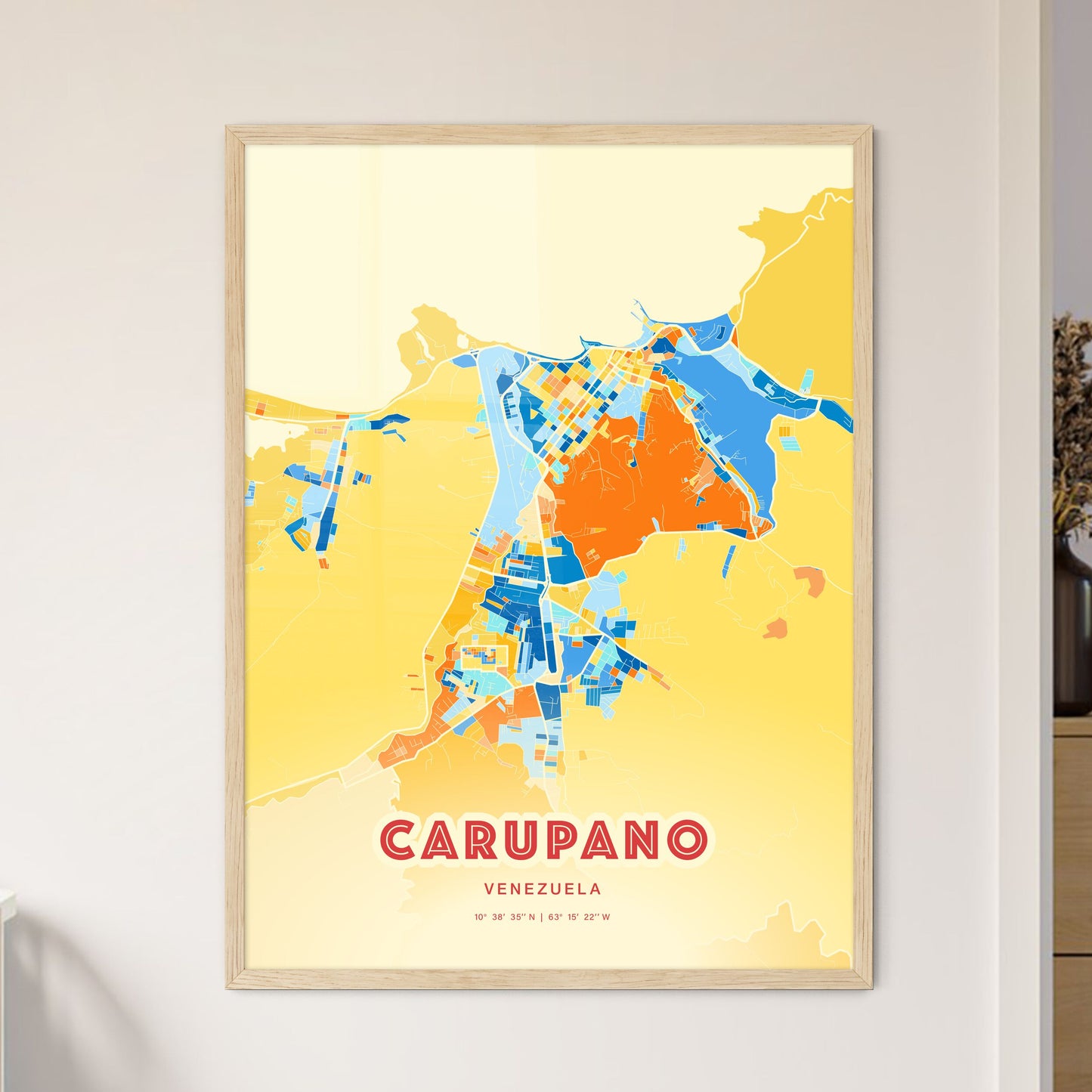 Colorful CARUPANO VENEZUELA Fine Art Map Blue Orange