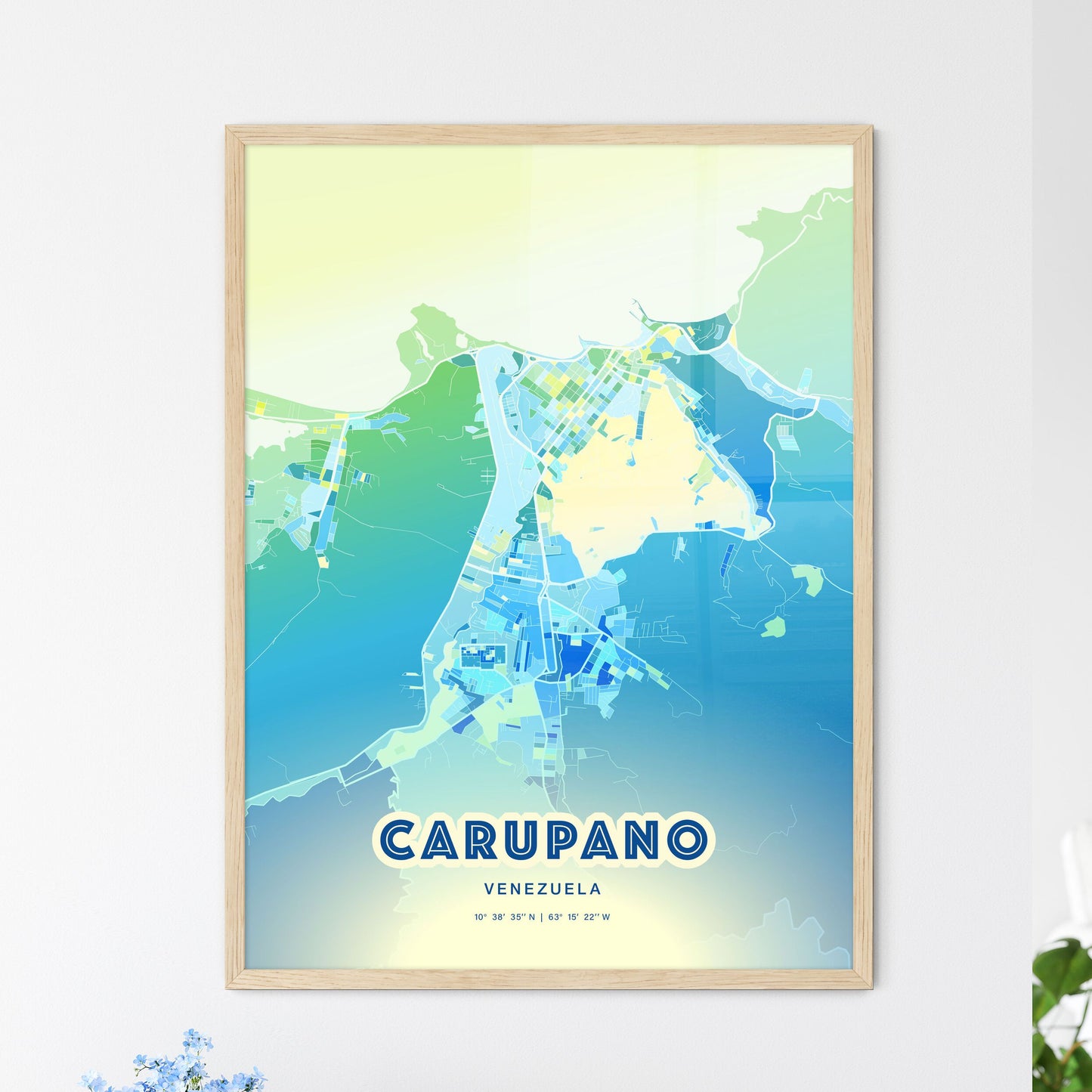 Colorful CARUPANO VENEZUELA Fine Art Map Cool Blue