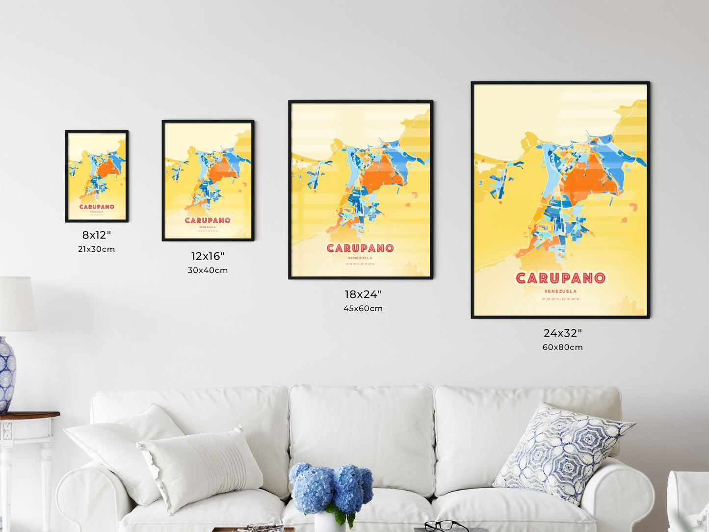 Colorful CARUPANO VENEZUELA Fine Art Map Blue Orange