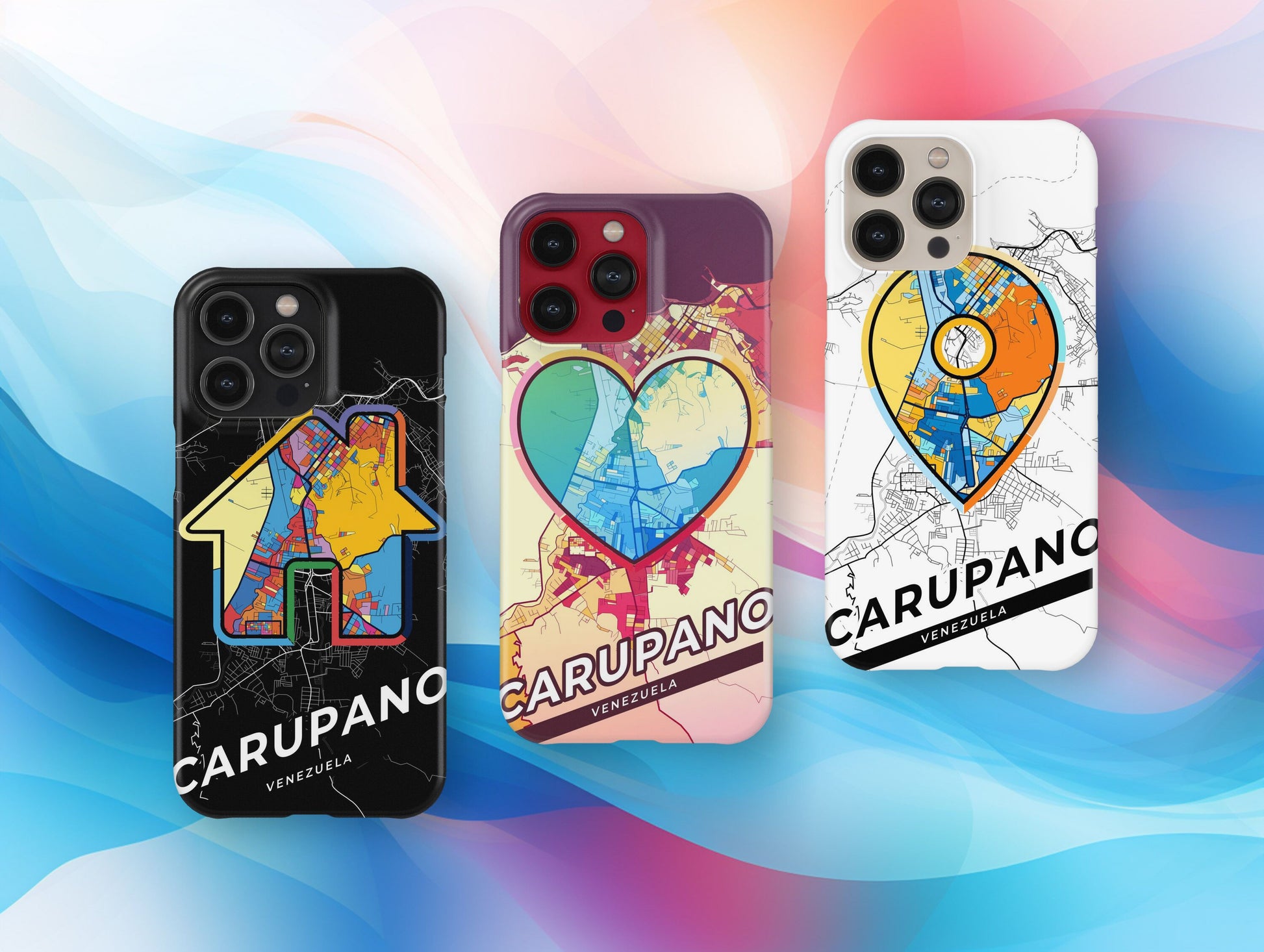 Carupano Venezuela slim phone case with colorful icon. Birthday, wedding or housewarming gift. Couple match cases.