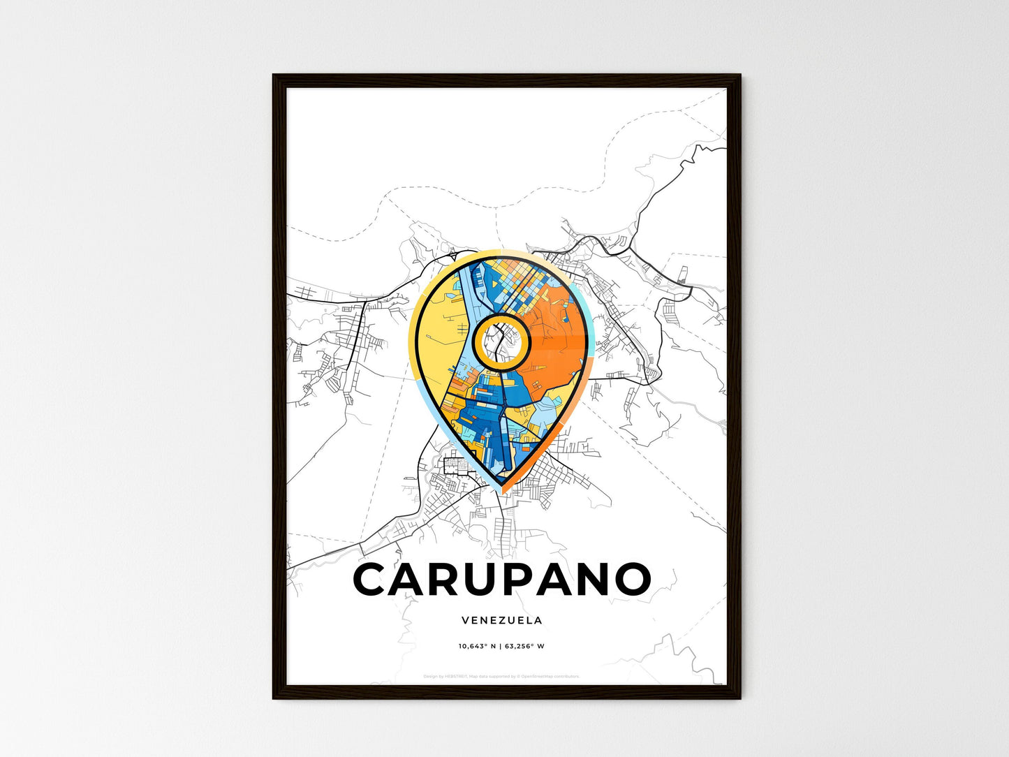 Carupano Venezuela wedding art map with pointer icon
