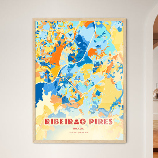 Colorful RIBEIRAO PIRES BRAZIL Fine Art Map Blue Orange