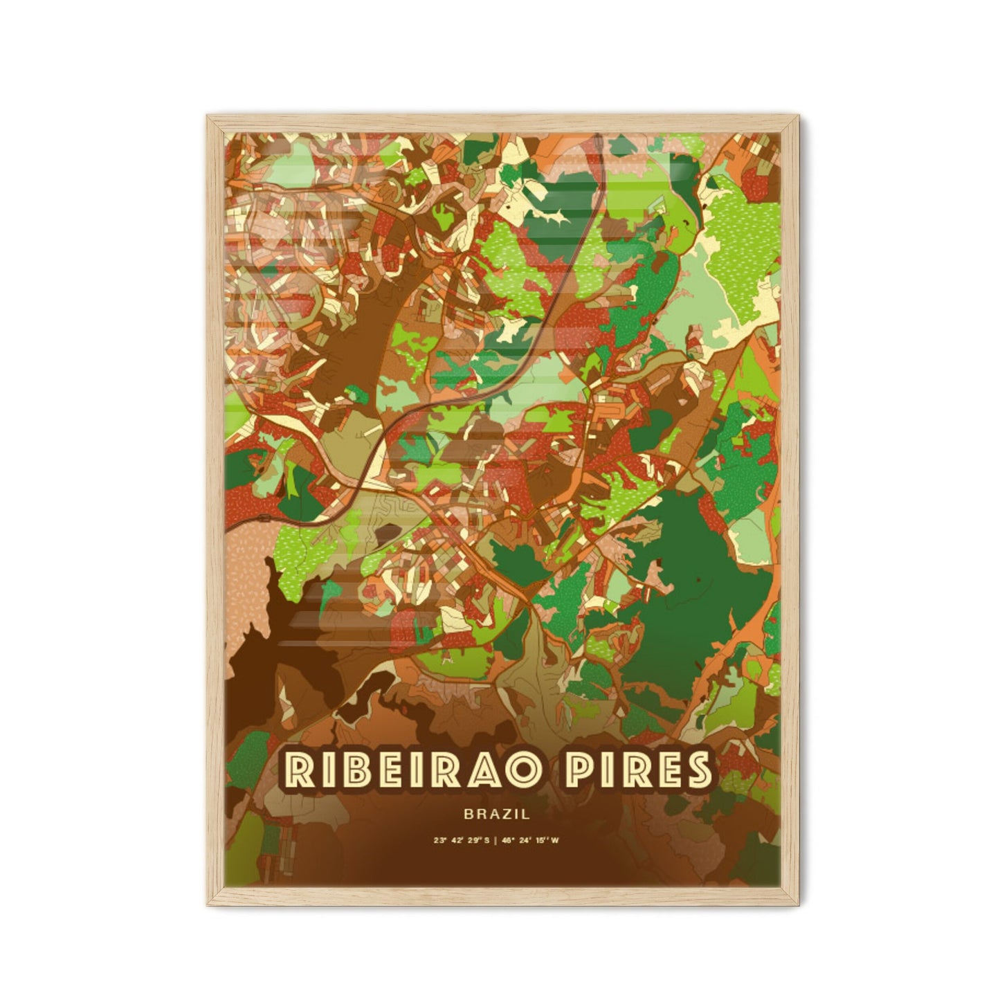 Colorful RIBEIRAO PIRES BRAZIL Fine Art Map Farmhouse