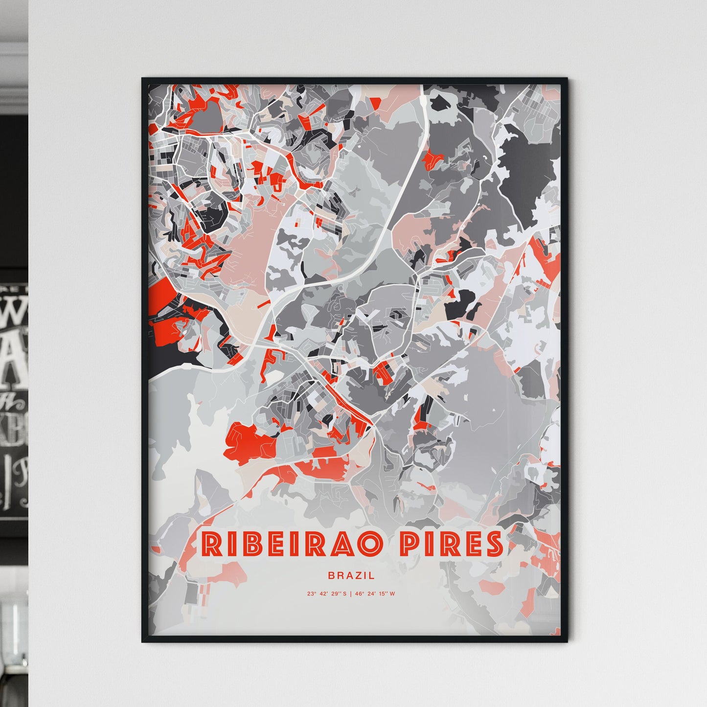 Colorful RIBEIRAO PIRES BRAZIL Fine Art Map Modern