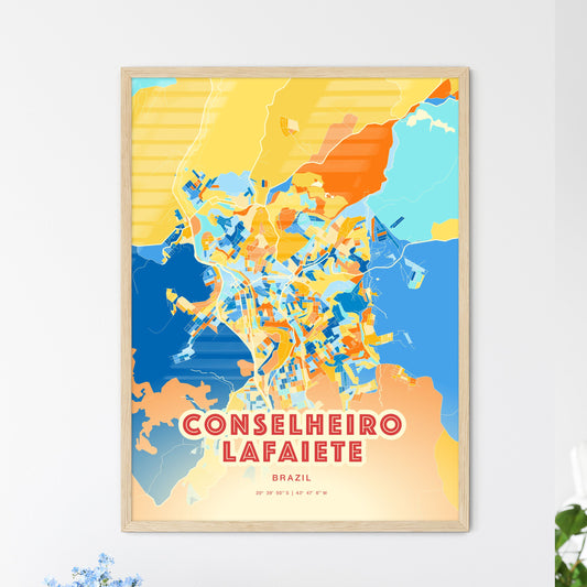 Colorful CONSELHEIRO LAFAIETE BRAZIL Fine Art Map Blue Orange