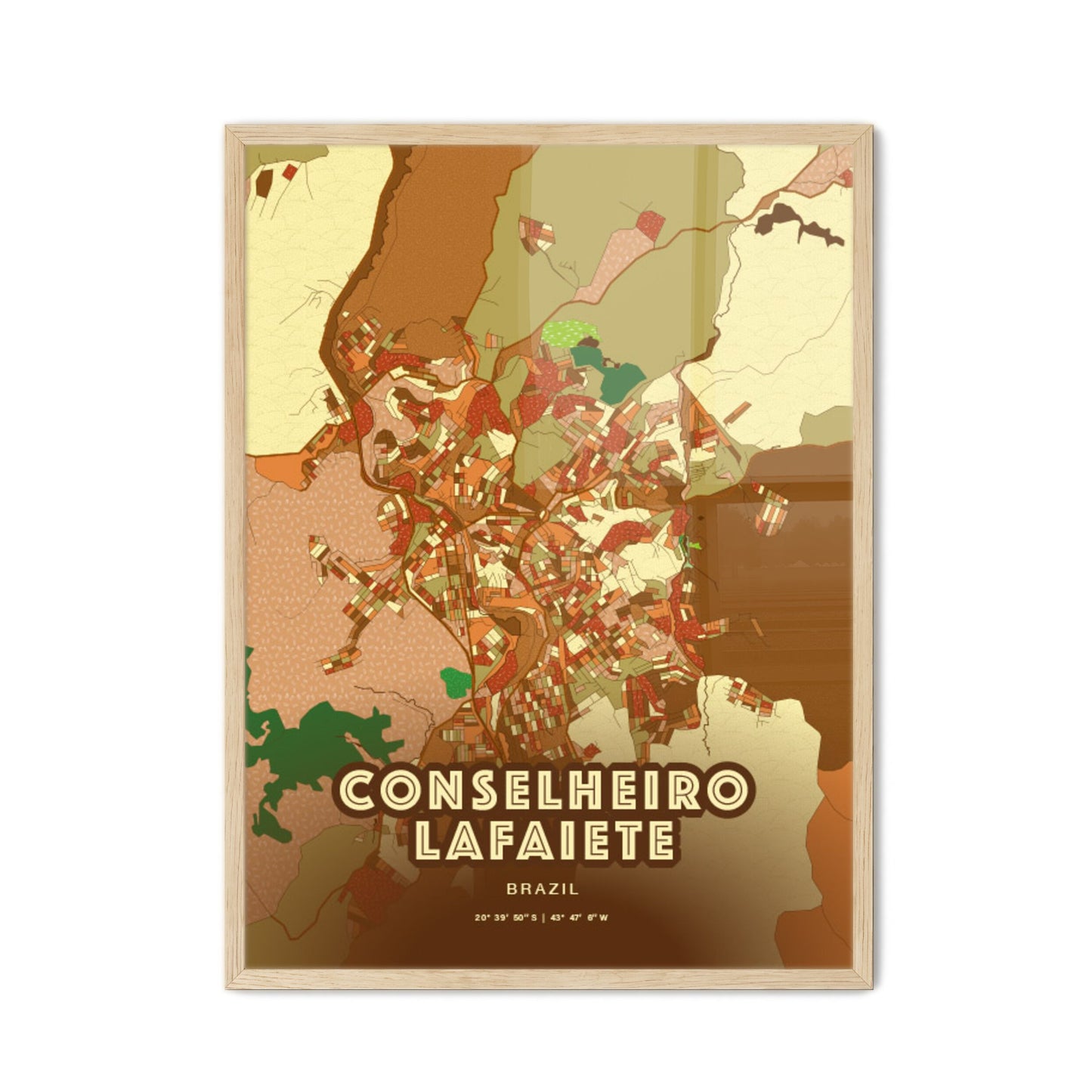 Colorful CONSELHEIRO LAFAIETE BRAZIL Fine Art Map Farmhouse