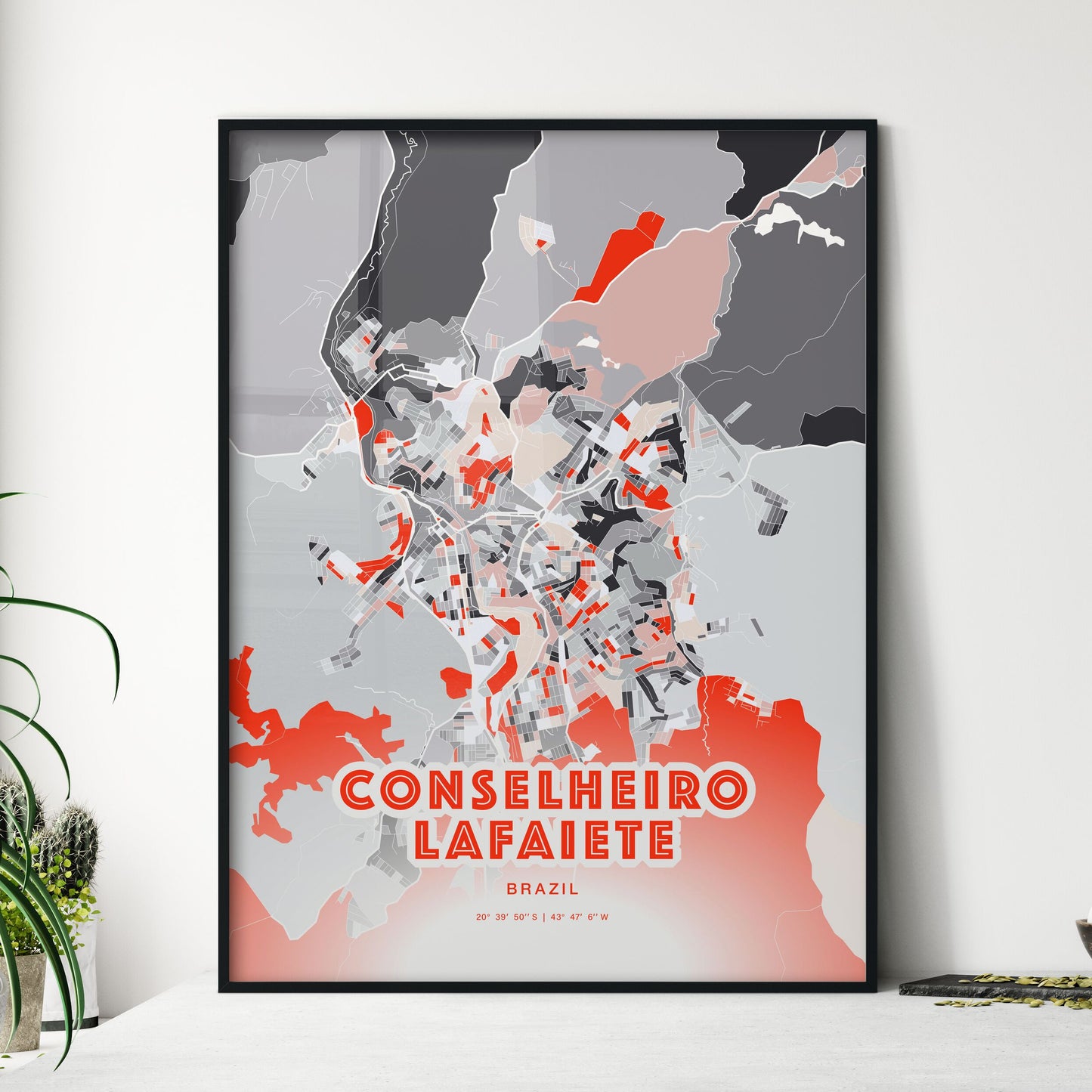 Colorful CONSELHEIRO LAFAIETE BRAZIL Fine Art Map Modern