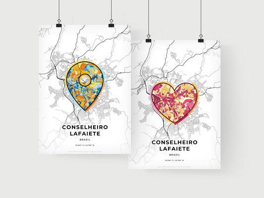 CONSELHEIRO LAFAIETE BRAZIL minimal art map with a colorful icon. Where it all began, Couple map gift.