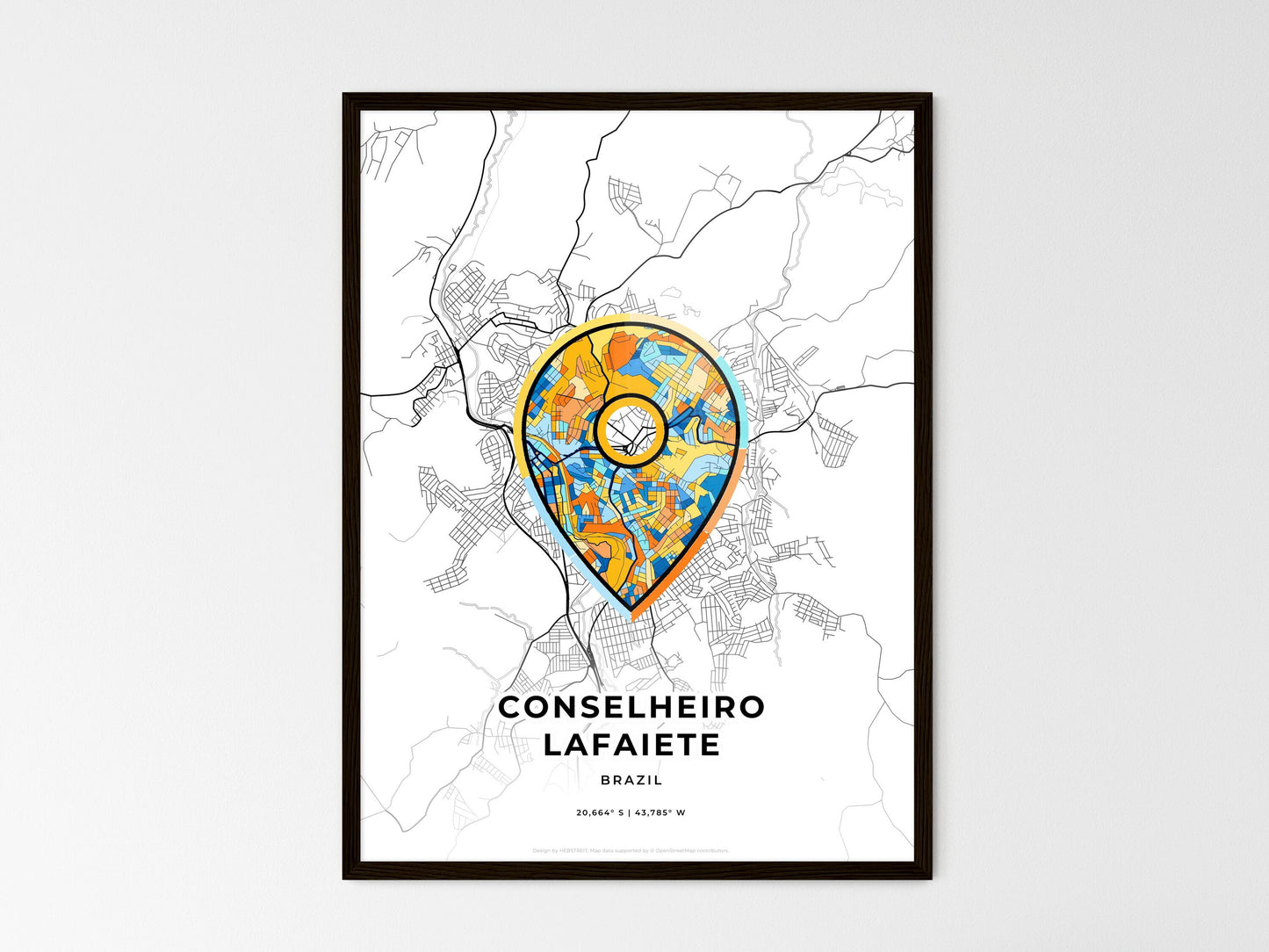 Conselheiro Lafaiete Brazil wedding art map with pointer icon