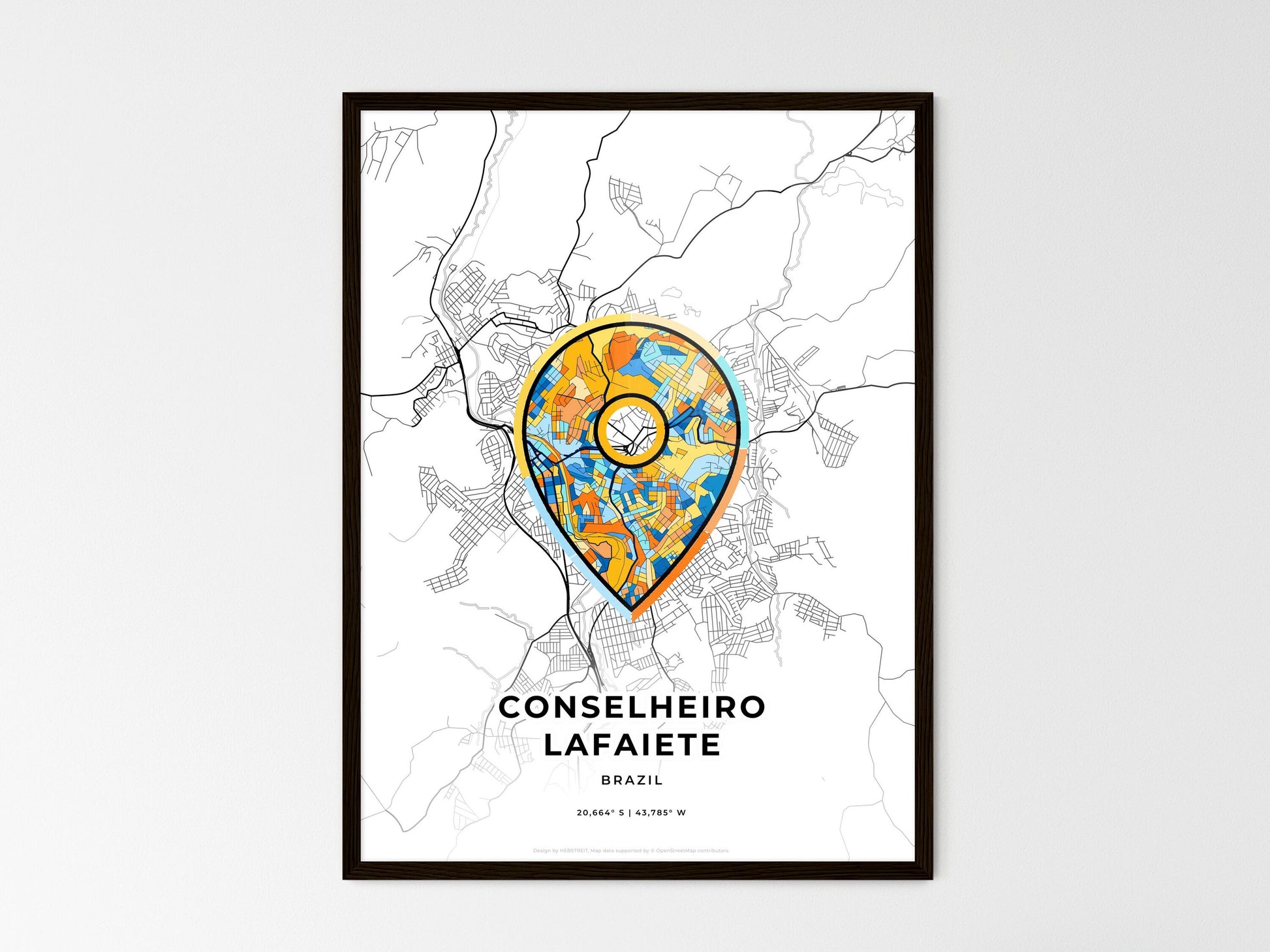 Conselheiro Lafaiete Brazil wedding art map with pointer icon
