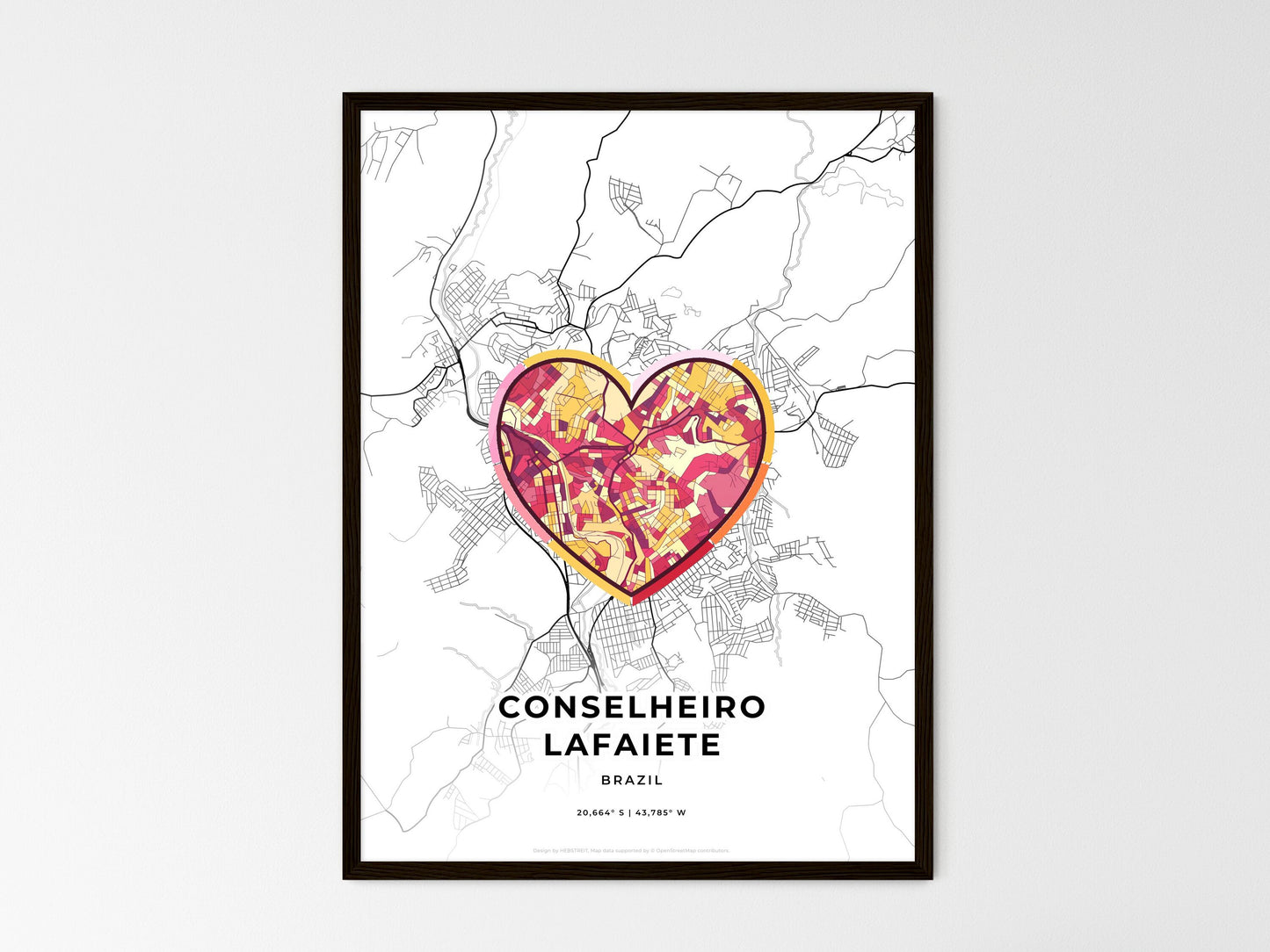 Conselheiro Lafaiete Brazil wedding art map with heart icon