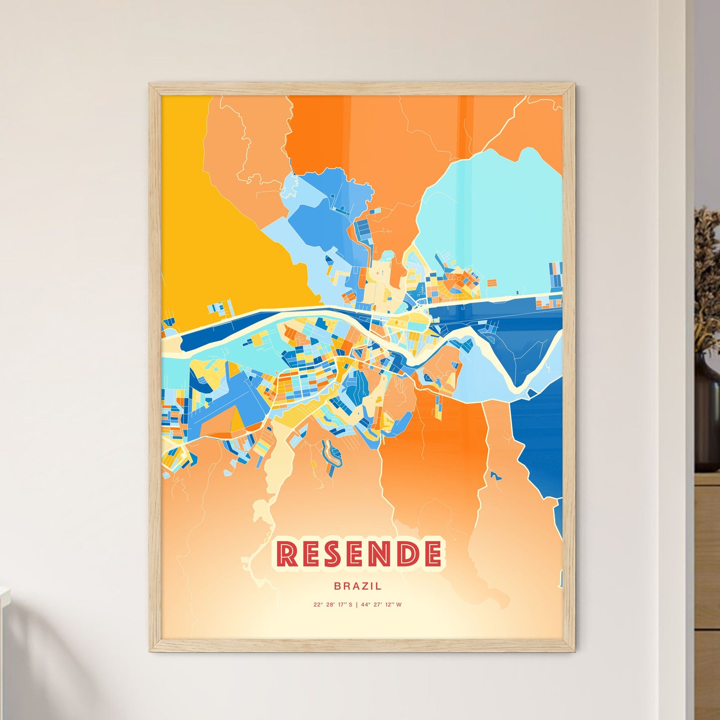 Colorful RESENDE BRAZIL Fine Art Map Blue Orange