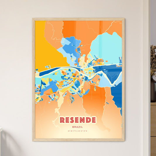 Colorful RESENDE BRAZIL Fine Art Map Blue Orange