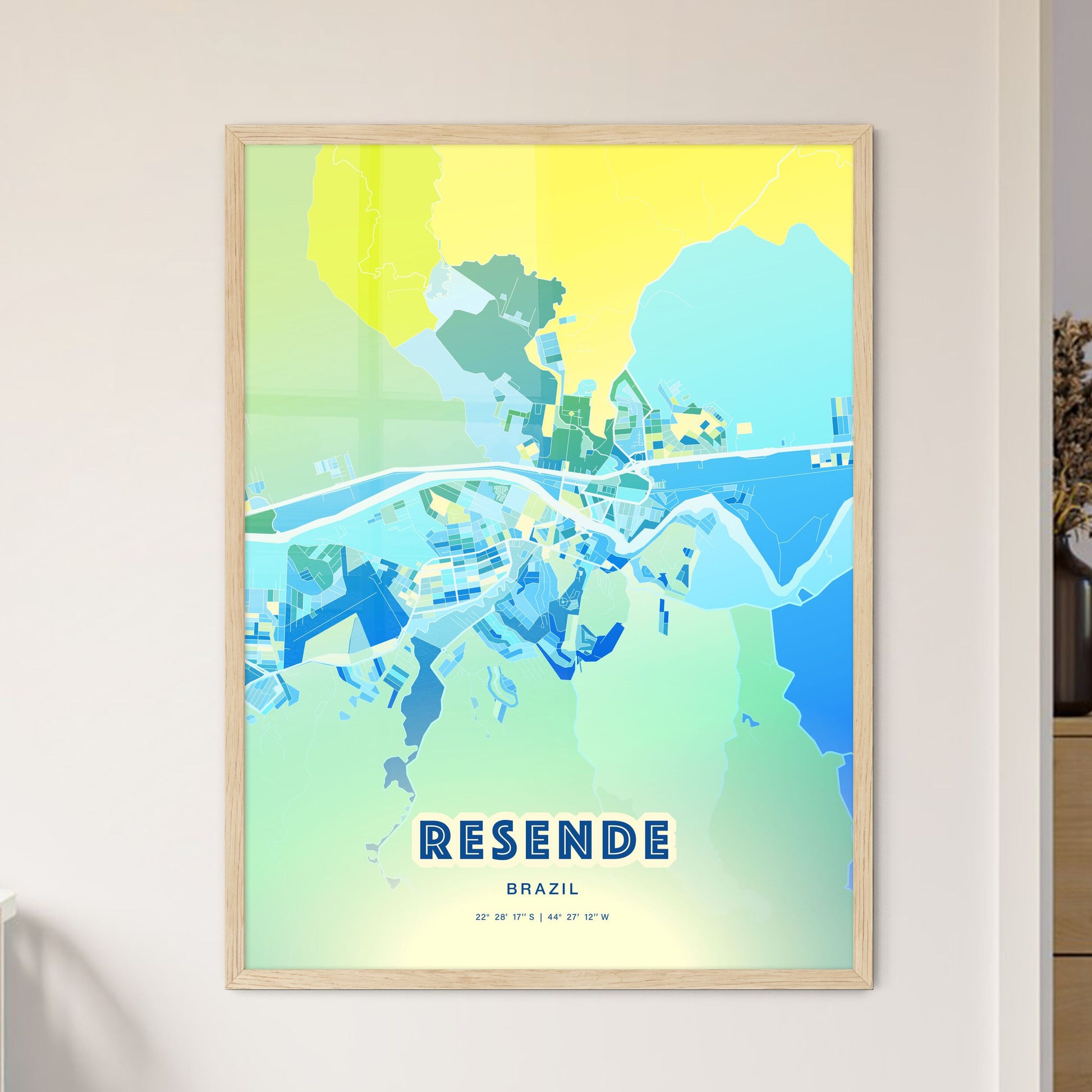 Colorful RESENDE BRAZIL Fine Art Map Cool Blue