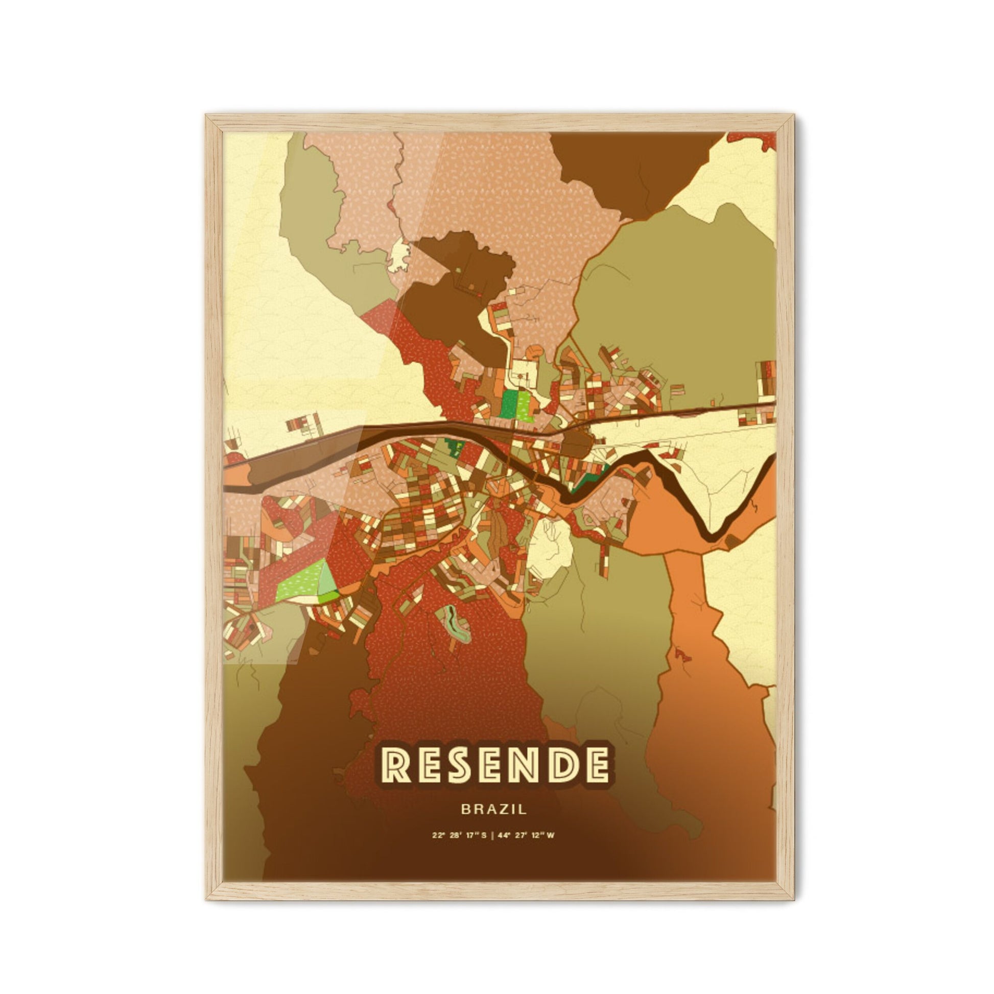 Colorful RESENDE BRAZIL Fine Art Map Farmhouse