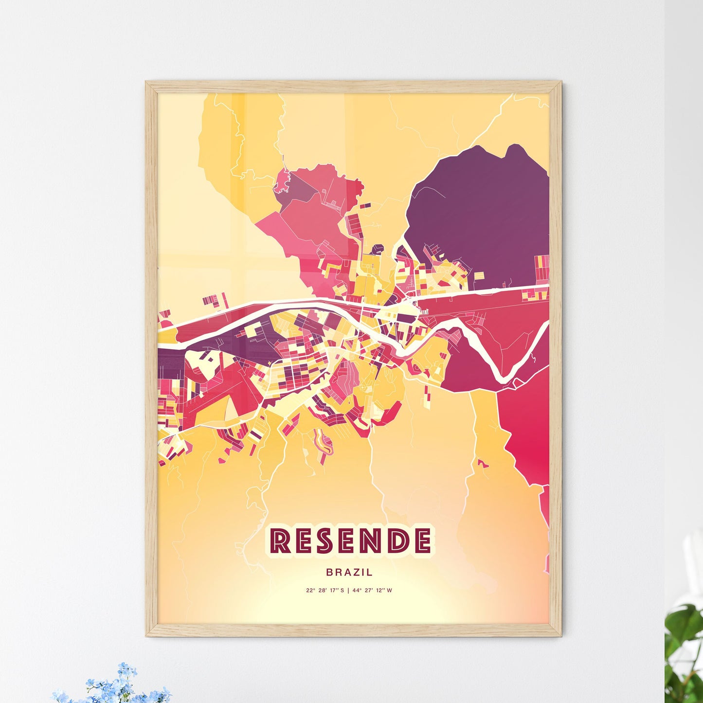 Colorful RESENDE BRAZIL Fine Art Map Hot Red