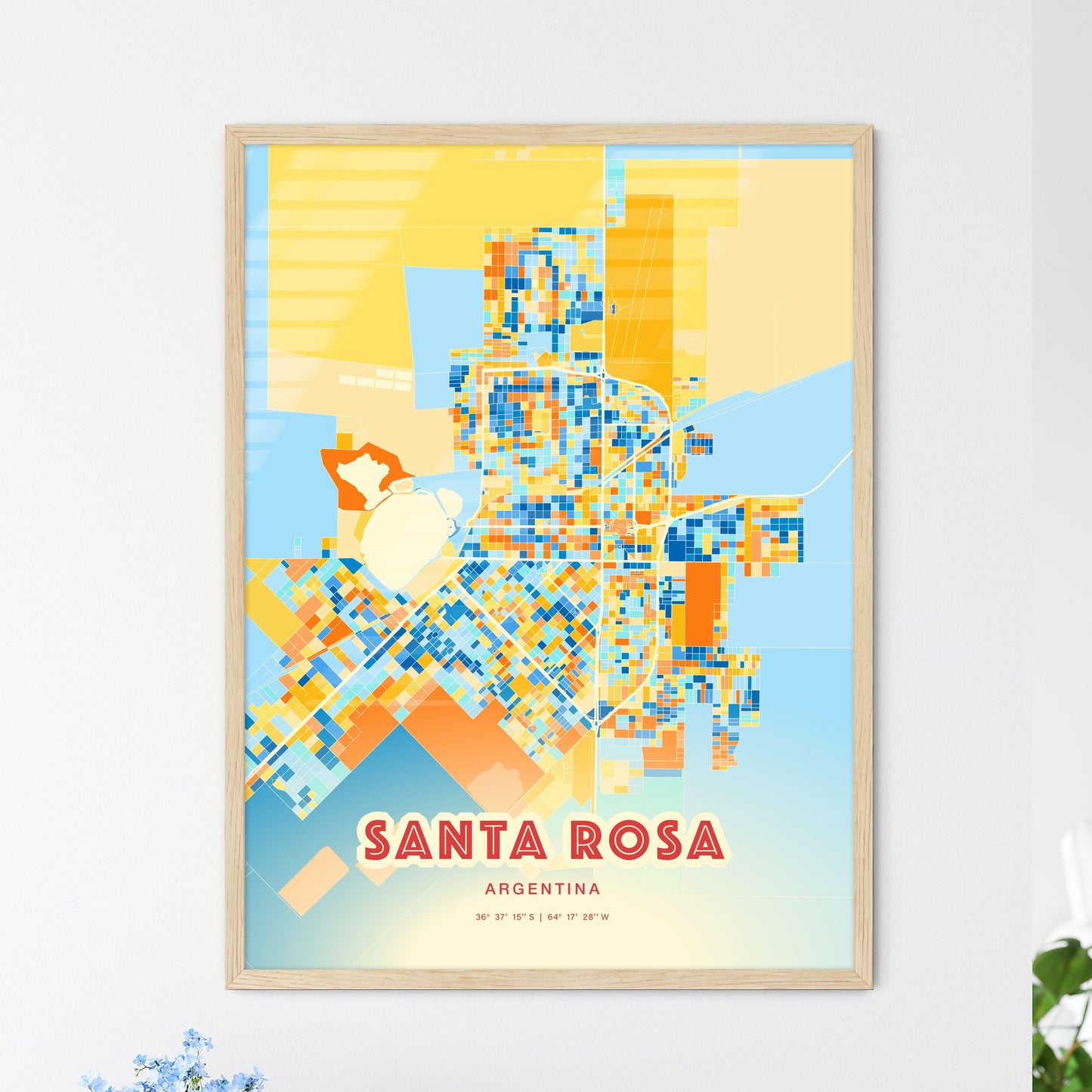 Colorful SANTA ROSA ARGENTINA Fine Art Map Blue Orange