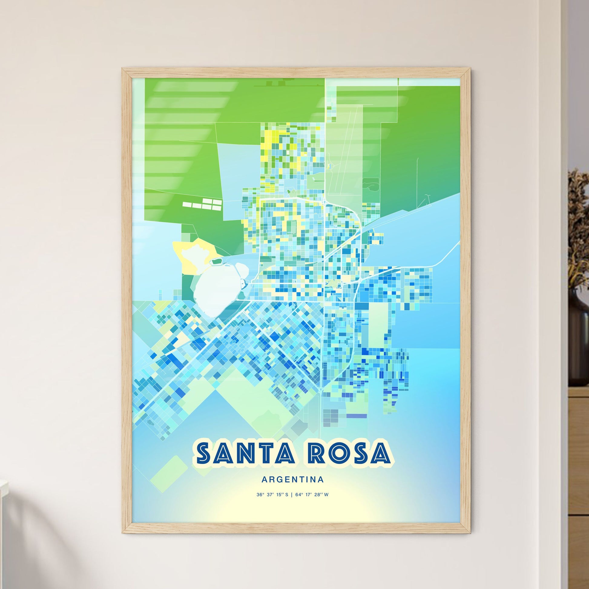 Colorful SANTA ROSA ARGENTINA Fine Art Map Cool Blue