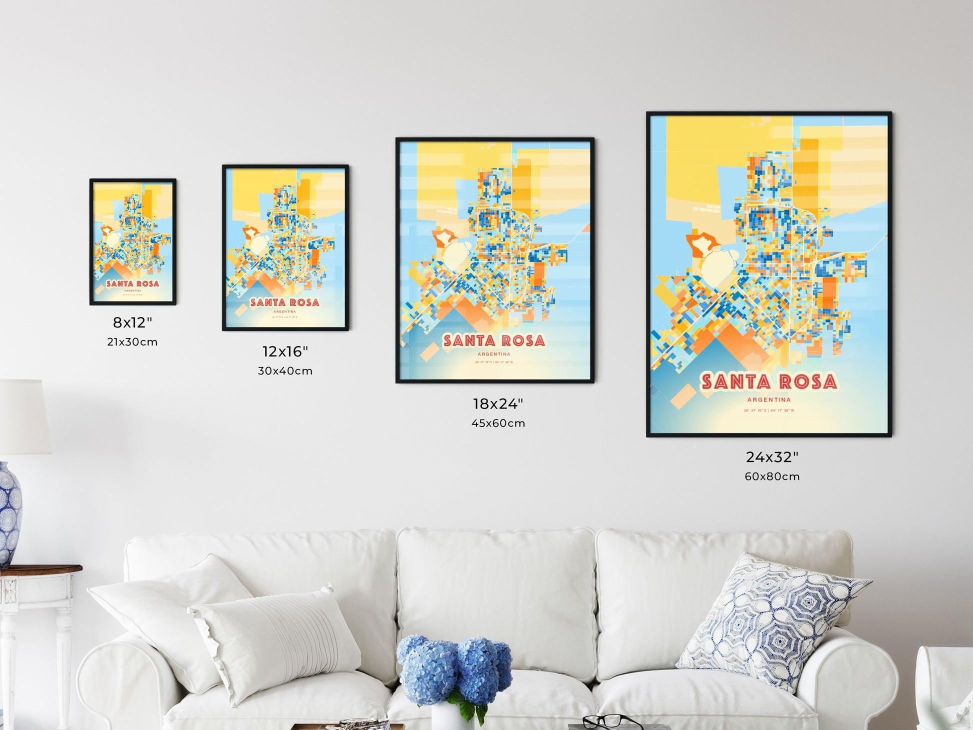 Colorful SANTA ROSA ARGENTINA Fine Art Map Blue Orange