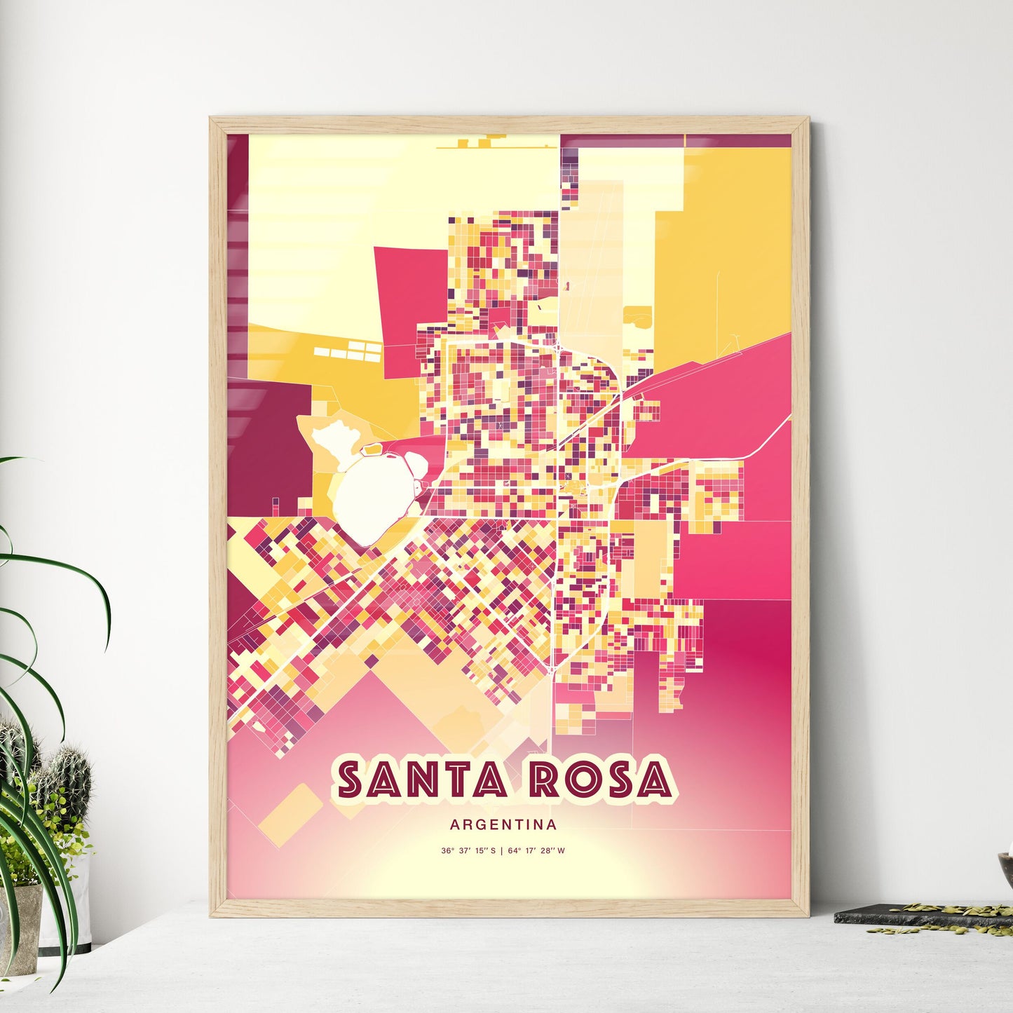 Colorful SANTA ROSA ARGENTINA Fine Art Map Hot Red