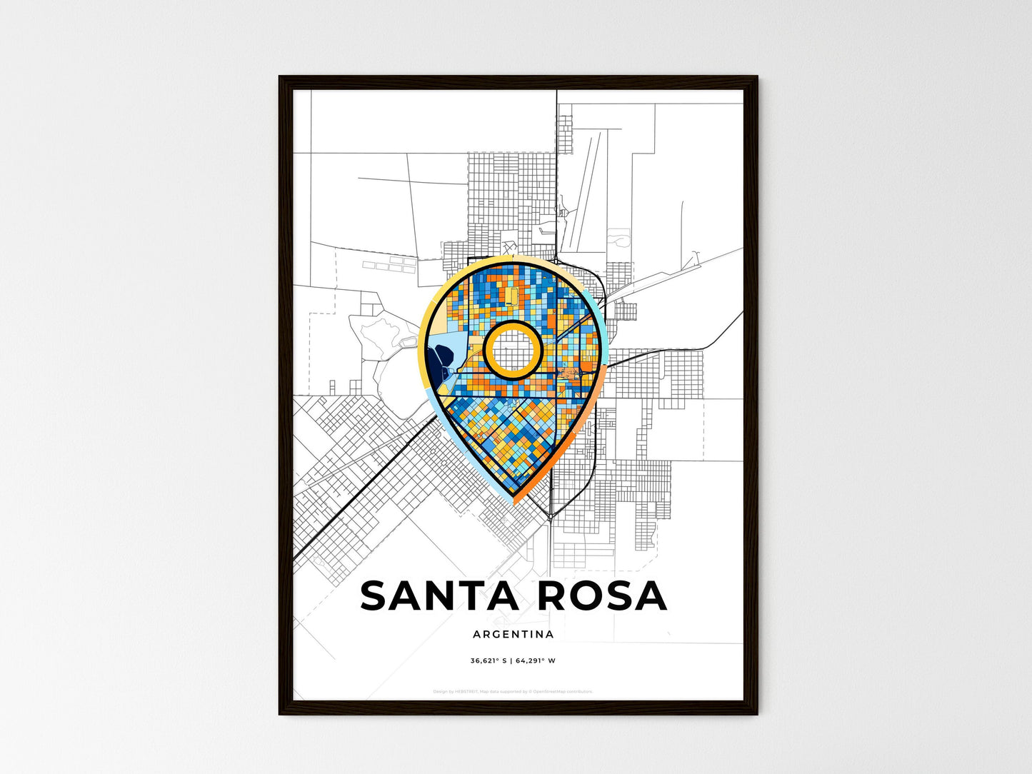 Santa Rosa Argentina wedding art map with pointer icon