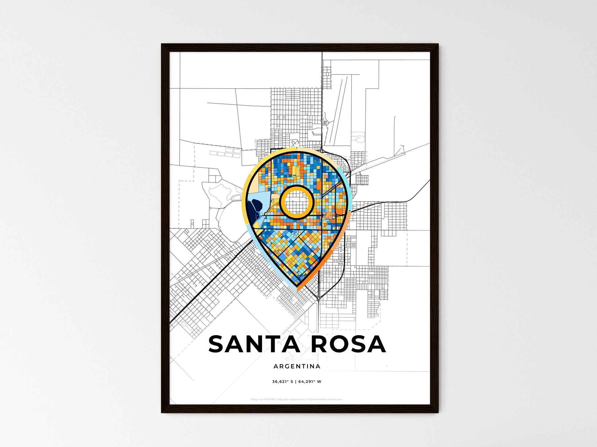 Santa Rosa Argentina wedding art map with pointer icon