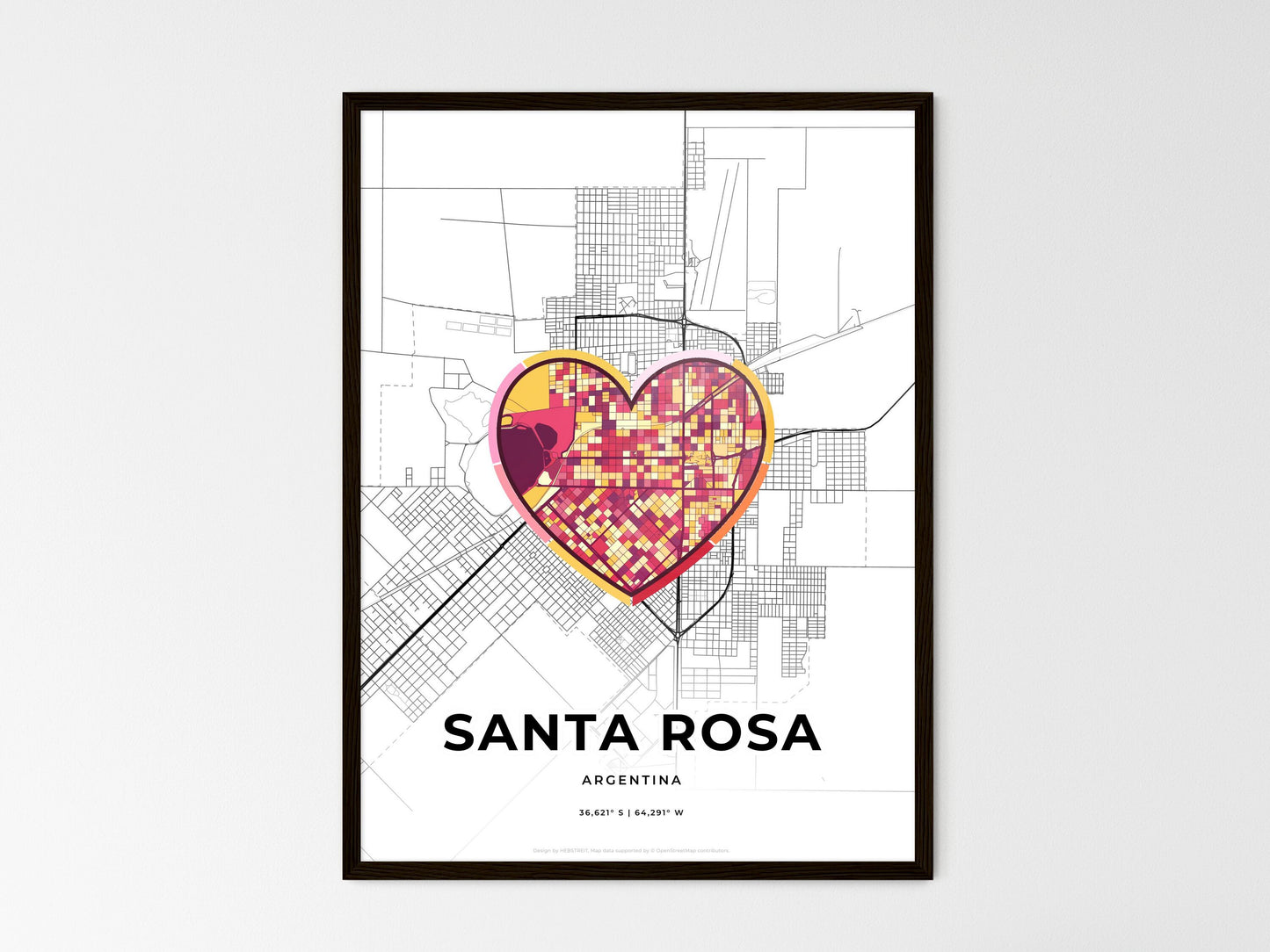 Santa Rosa Argentina wedding art map with heart icon
