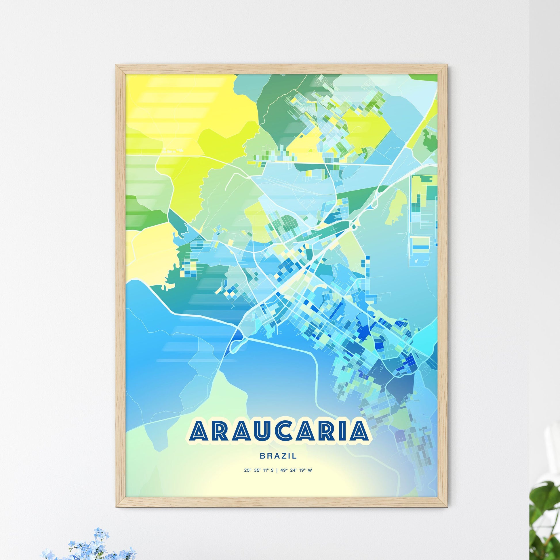 Colorful ARAUCARIA BRAZIL Fine Art Map Cool Blue