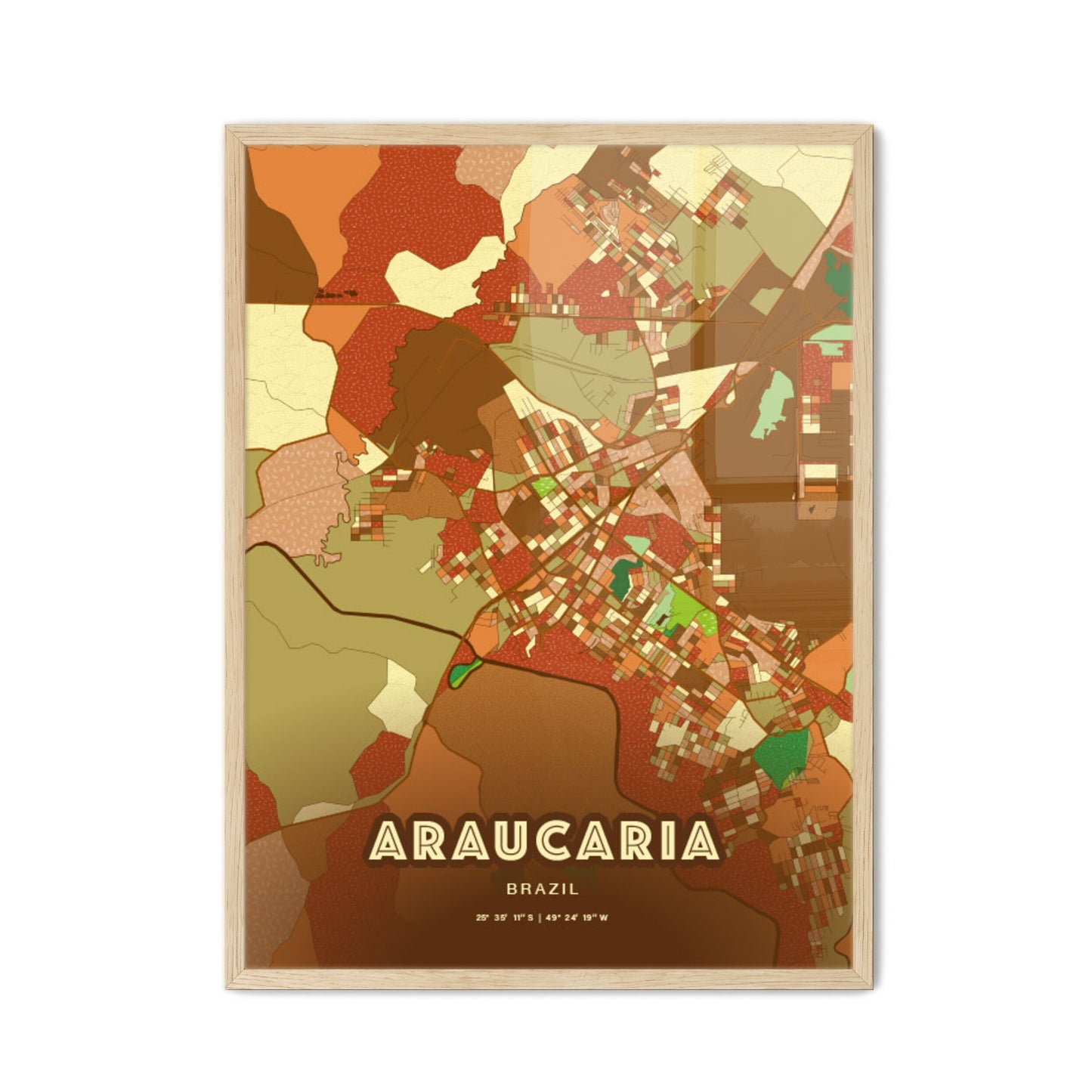 Colorful ARAUCARIA BRAZIL Fine Art Map Farmhouse