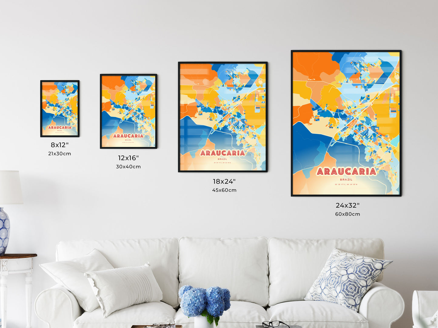 Colorful ARAUCARIA BRAZIL Fine Art Map Blue Orange