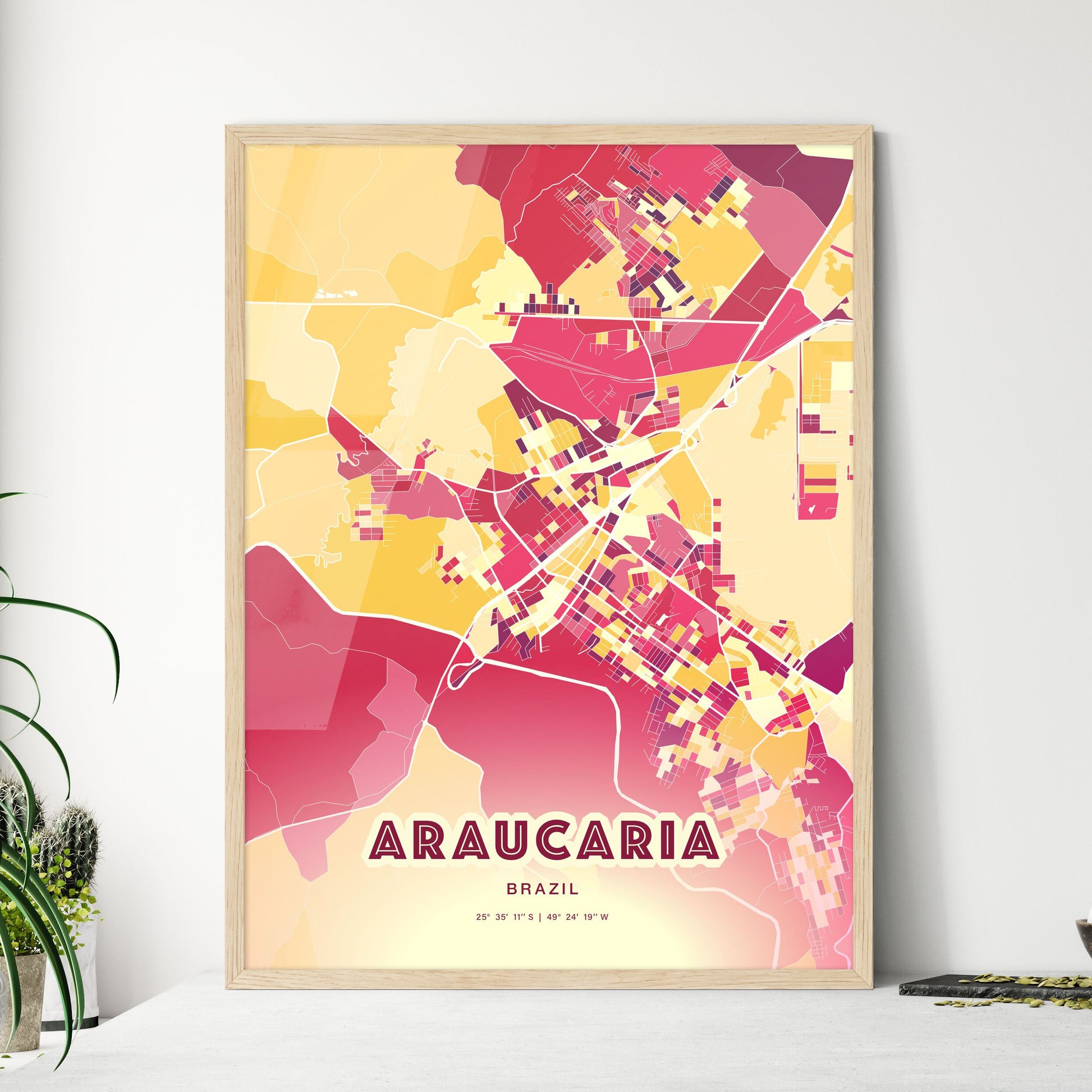 Colorful ARAUCARIA BRAZIL Fine Art Map Hot Red