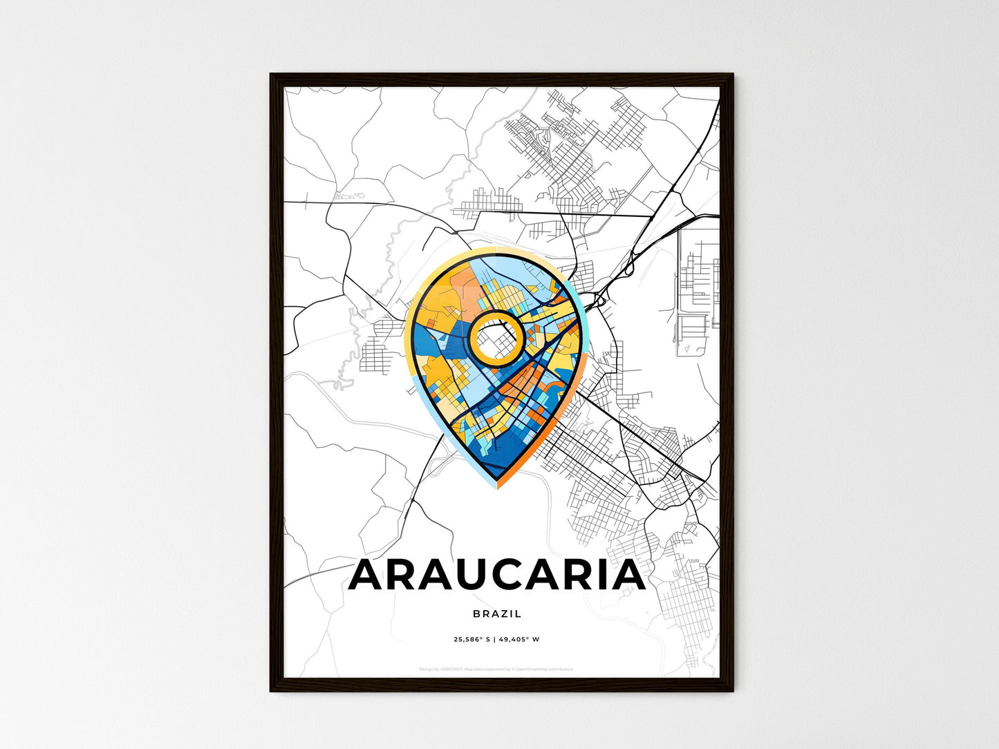 Araucaria Brazil wedding art map with pointer icon