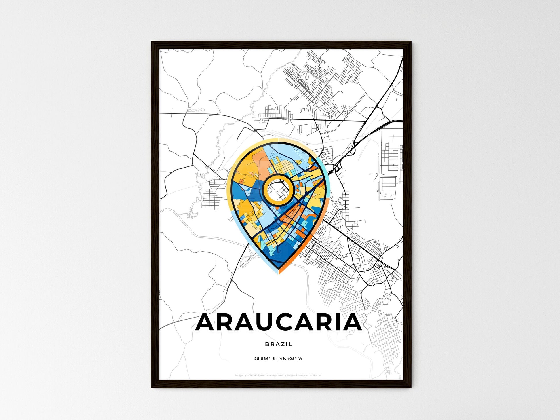 Araucaria Brazil wedding art map with pointer icon
