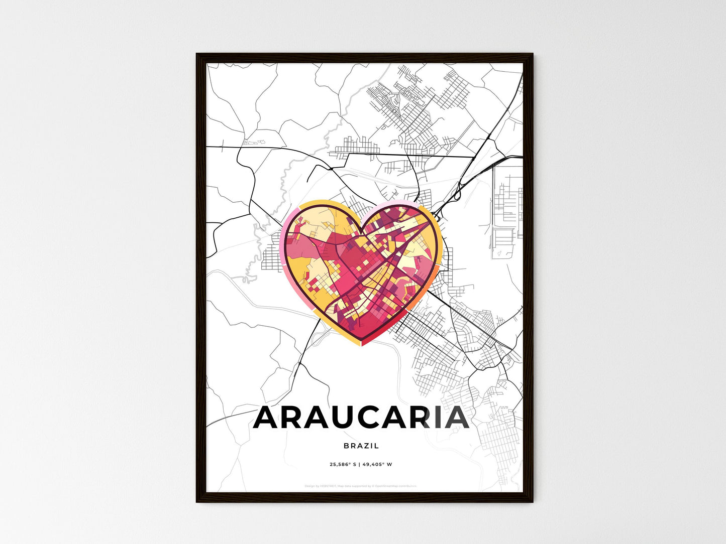 Araucaria Brazil wedding art map with heart icon