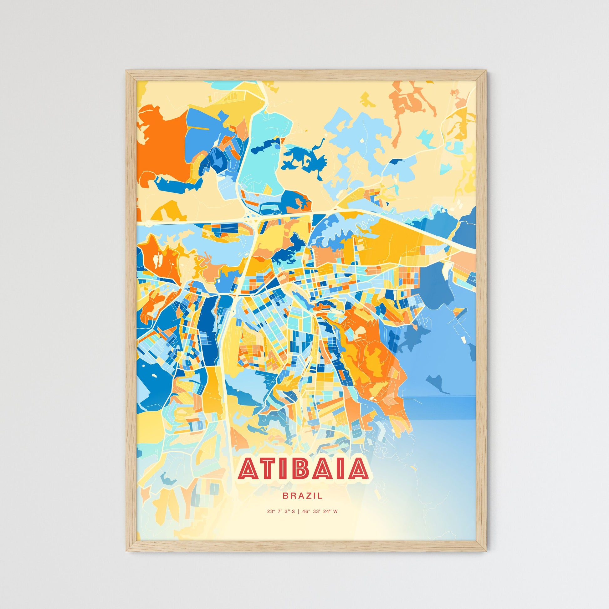 Colorful ATIBAIA BRAZIL Fine Art Map Blue Orange