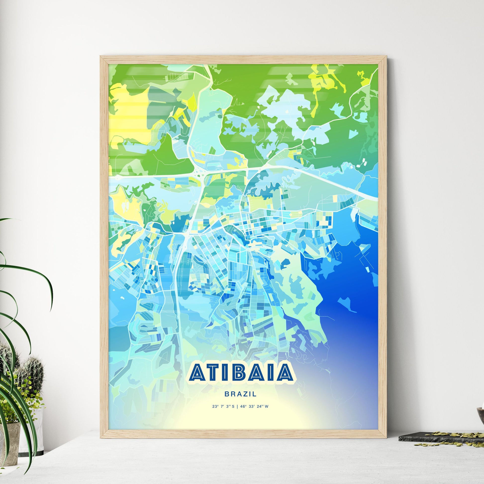 Colorful ATIBAIA BRAZIL Fine Art Map Cool Blue