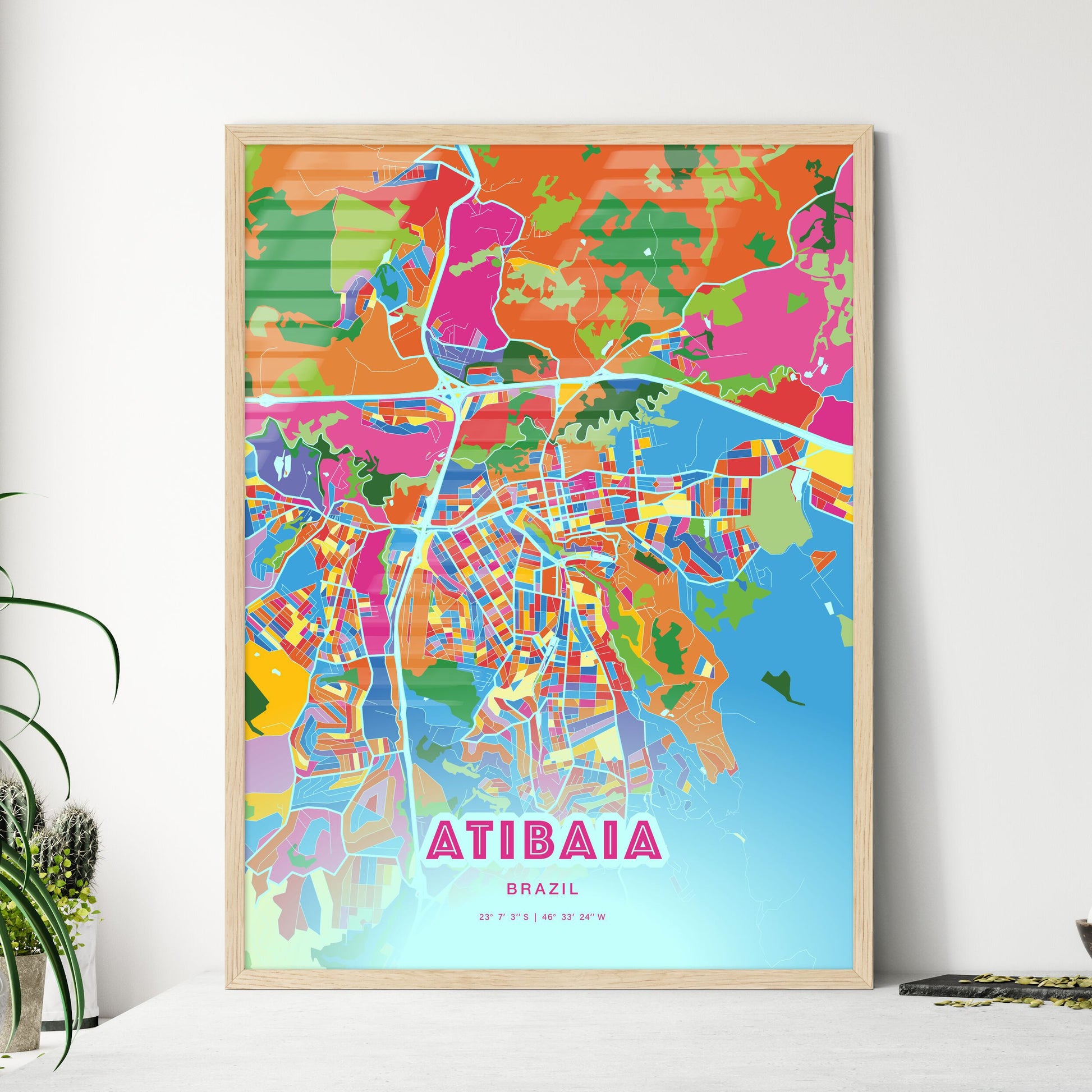 Colorful ATIBAIA BRAZIL Fine Art Map Crazy Colors