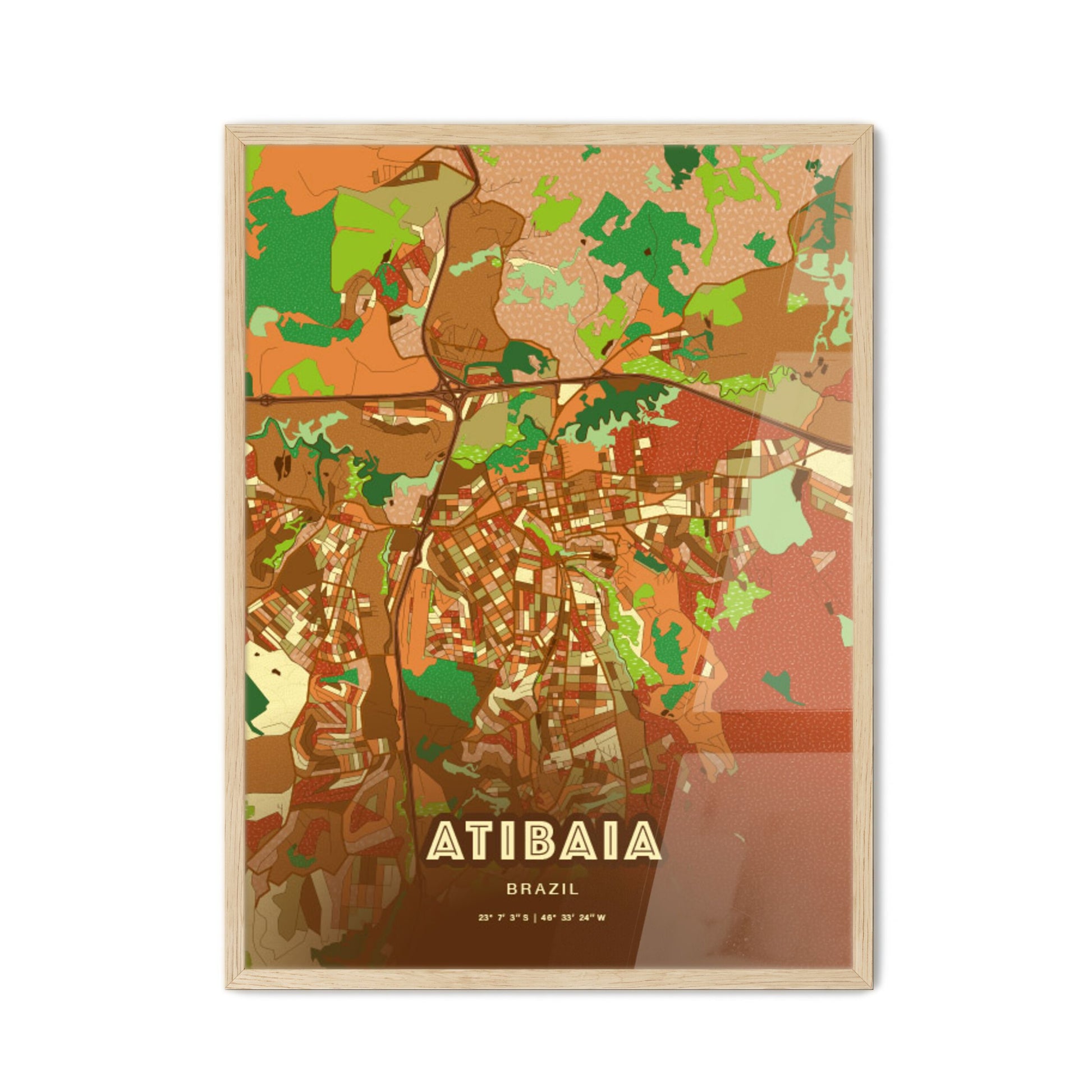 Colorful ATIBAIA BRAZIL Fine Art Map Farmhouse