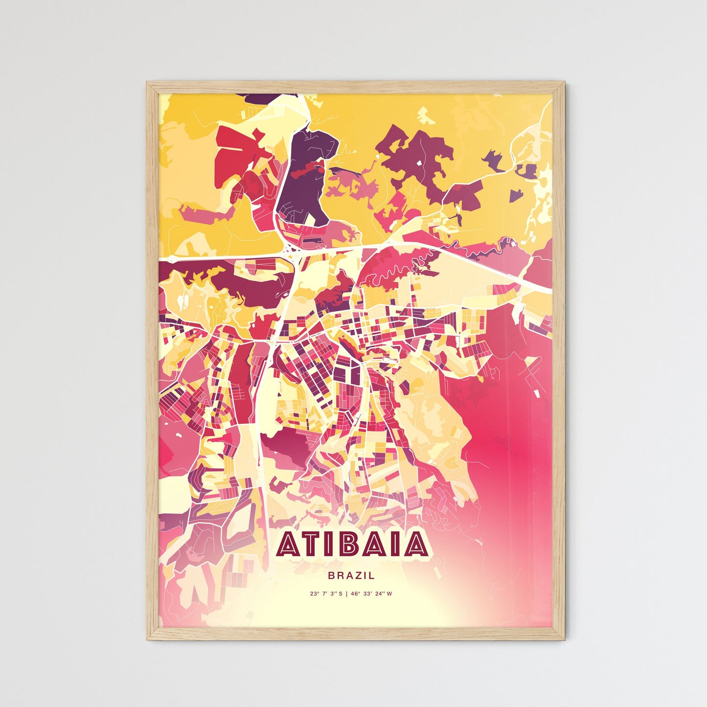Colorful ATIBAIA BRAZIL Fine Art Map Hot Red