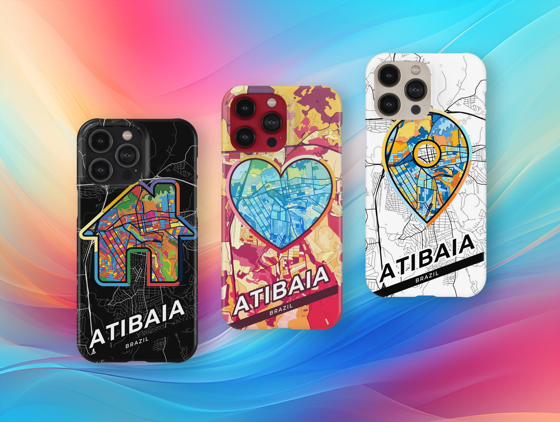 Atibaia Brazil slim phone case with colorful icon. Birthday, wedding or housewarming gift. Couple match cases.