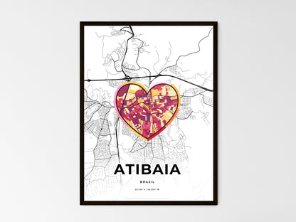 ATIBAIA BRAZIL minimal art map with a colorful icon. Where it all began, Couple map gift. Style 2