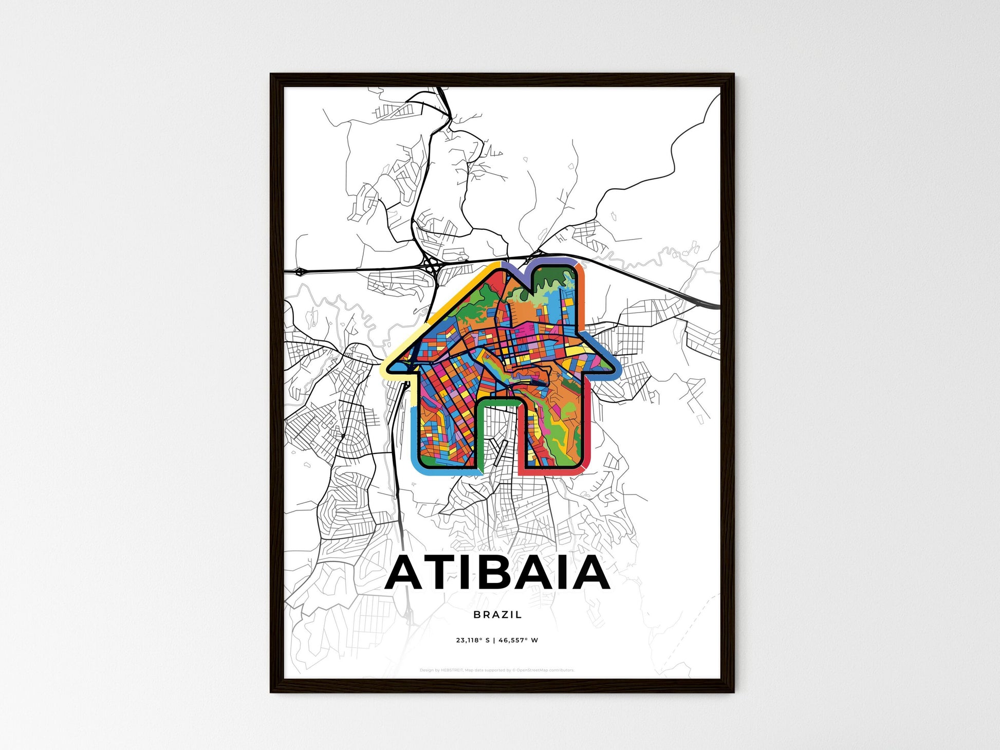 ATIBAIA BRAZIL minimal art map with a colorful icon. Where it all began, Couple map gift. Style 3