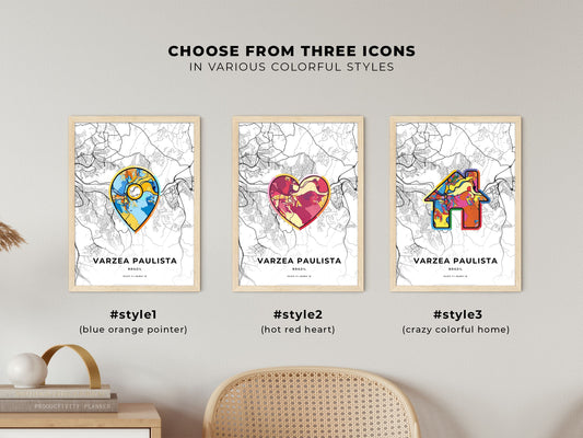 Varzea Paulista Brazil maps with colorful icons