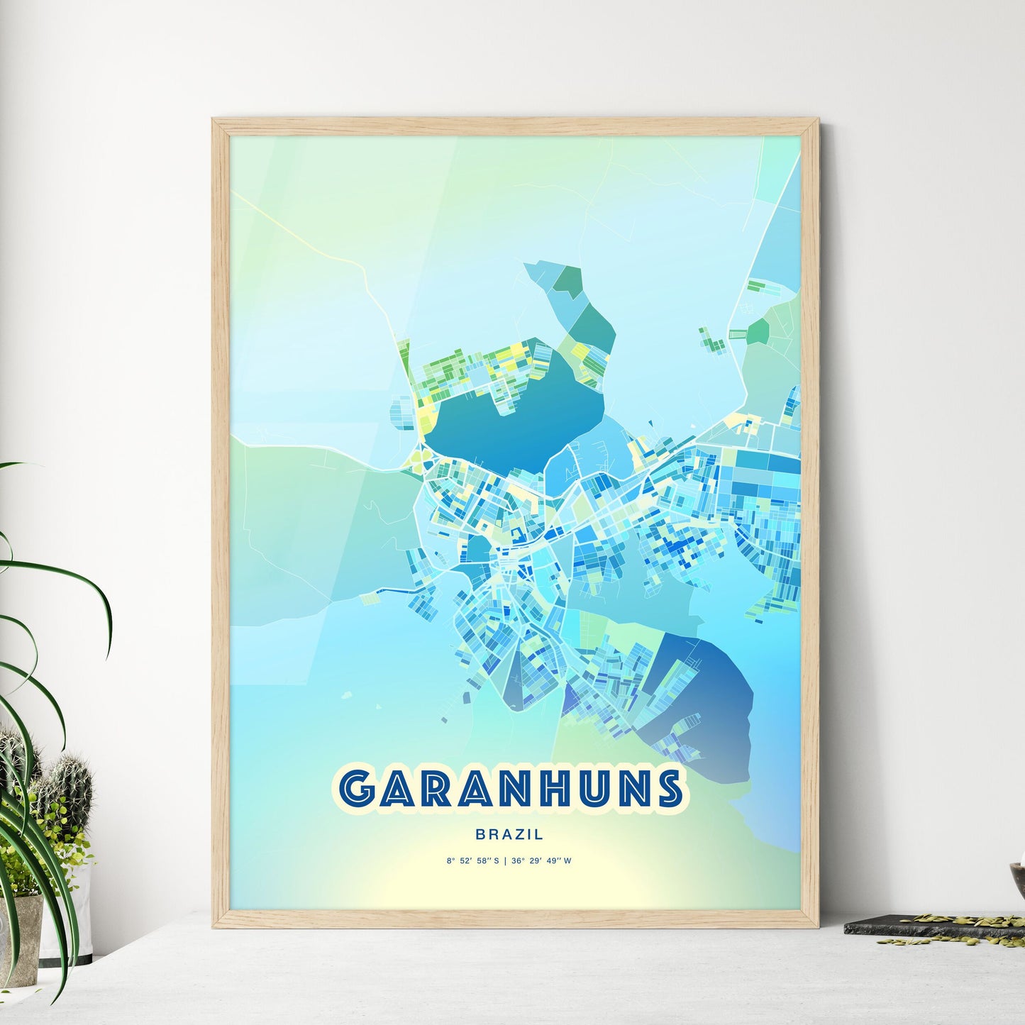 Colorful GARANHUNS BRAZIL Fine Art Map Cool Blue